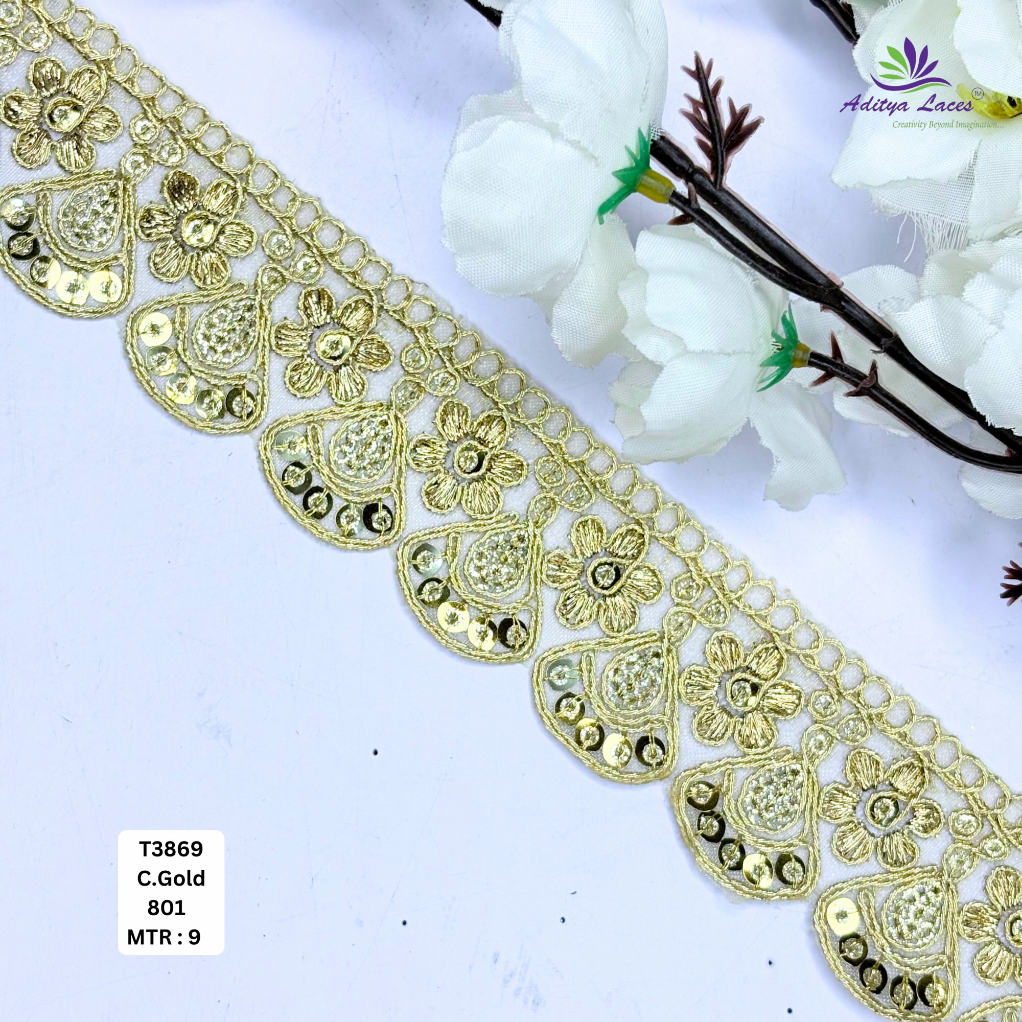 Bridal Tissue Lace Border with Sequins Work for Saree Bridal Wear