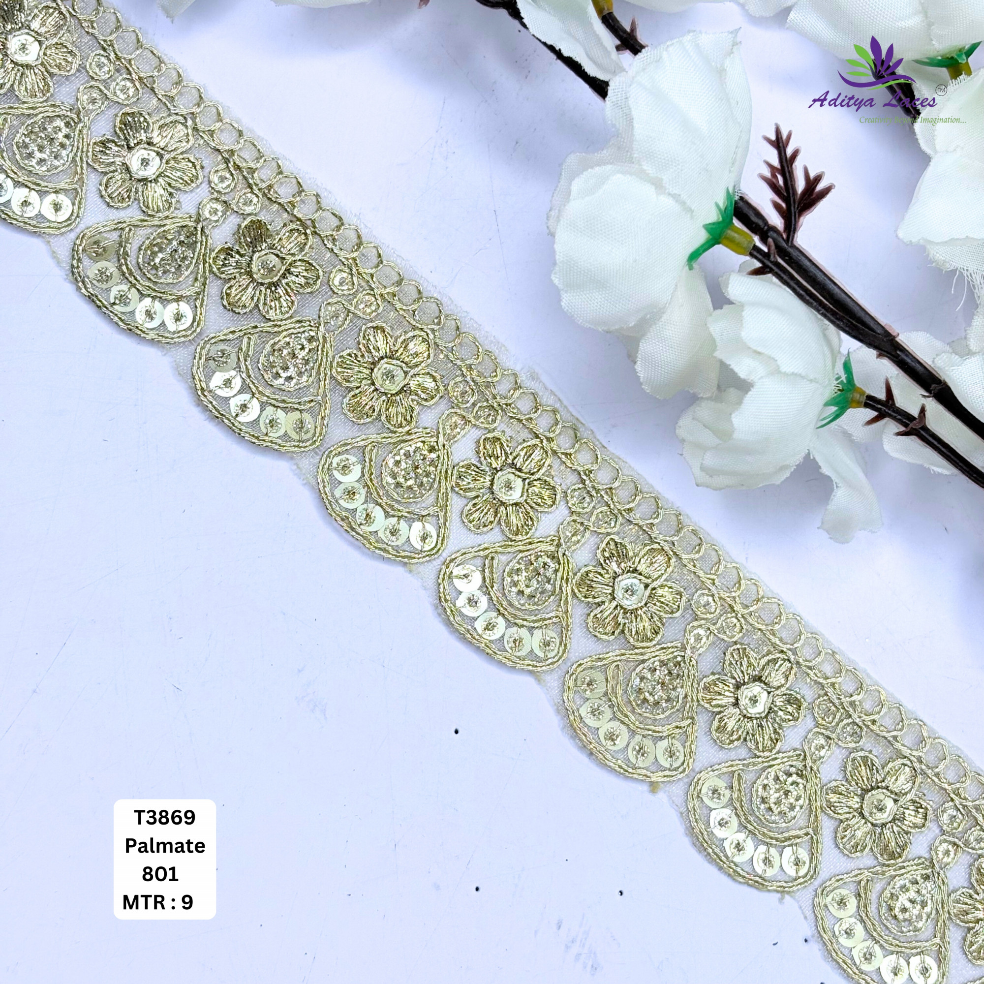 Bridal Tissue Lace Border with Sequins Work for Saree Bridal Wear