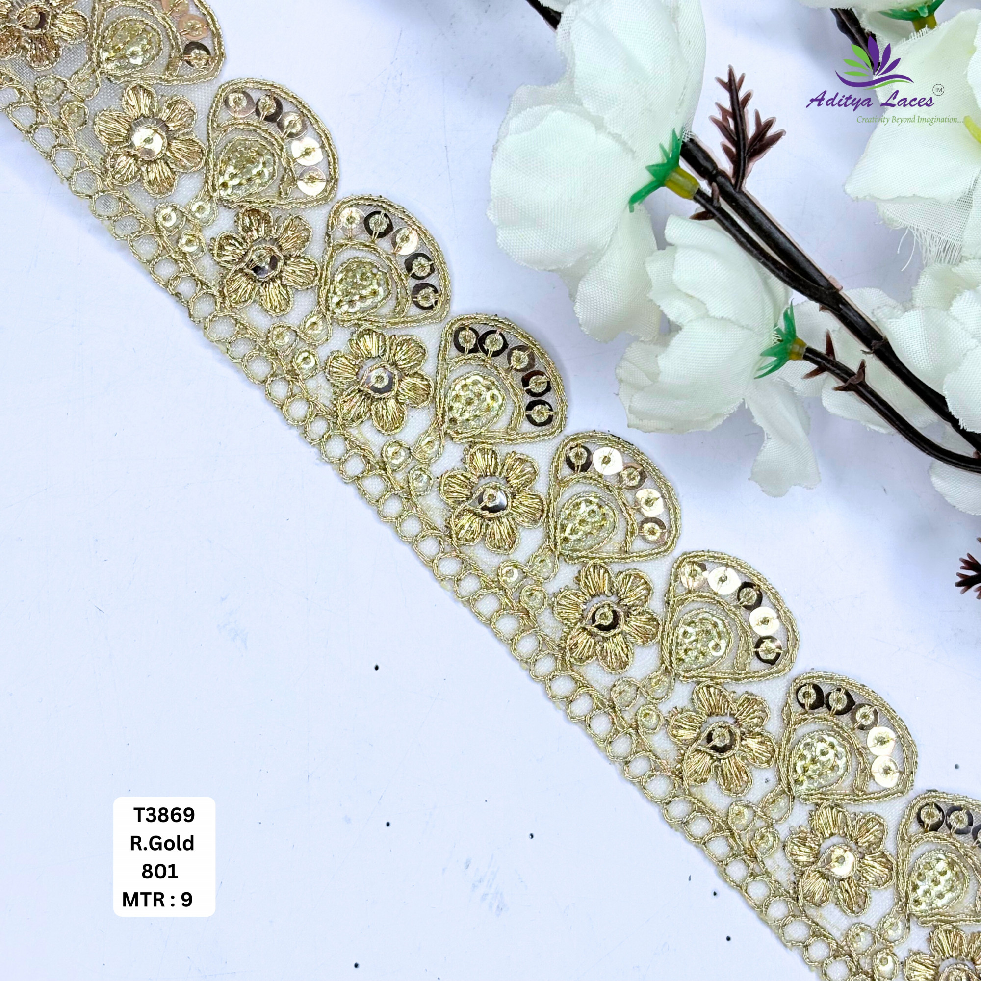 Bridal Tissue Lace Border with Sequins Work for Saree Bridal Wear