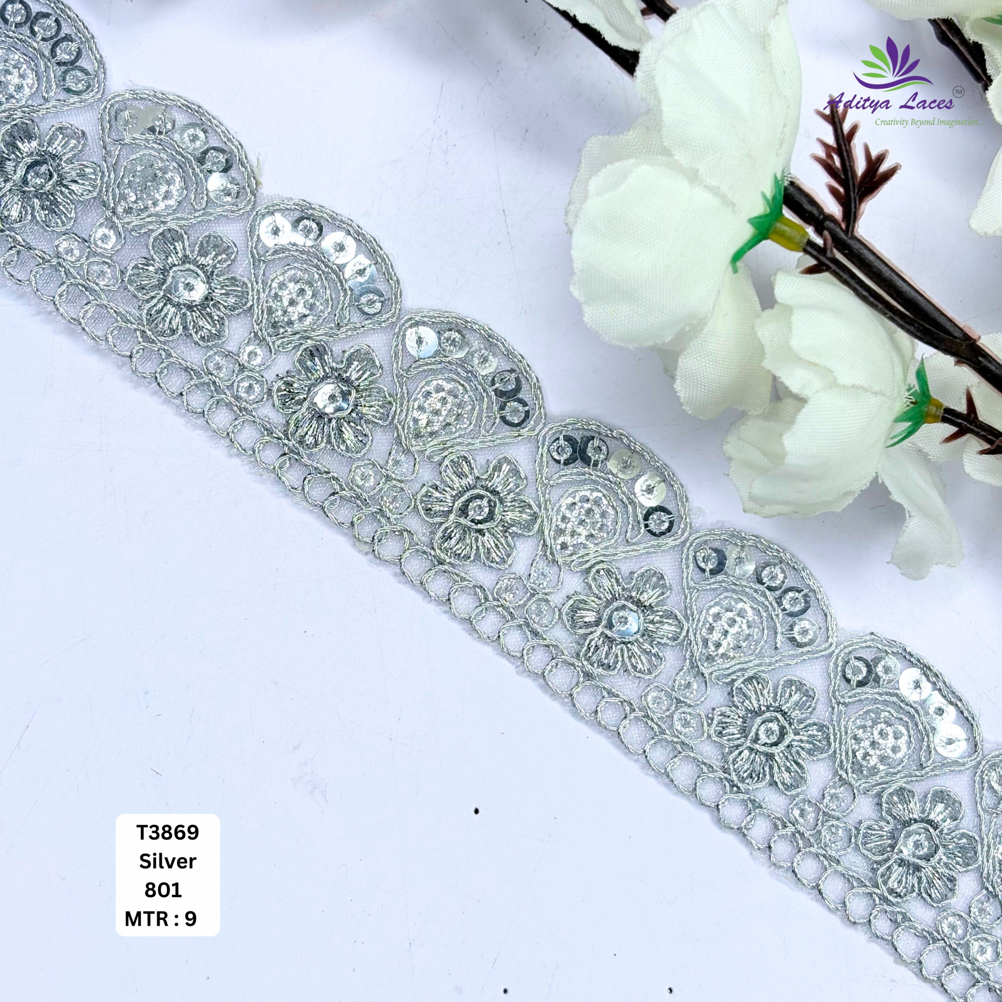 Bridal Tissue Lace Border with Sequins Work for Saree Bridal Wear