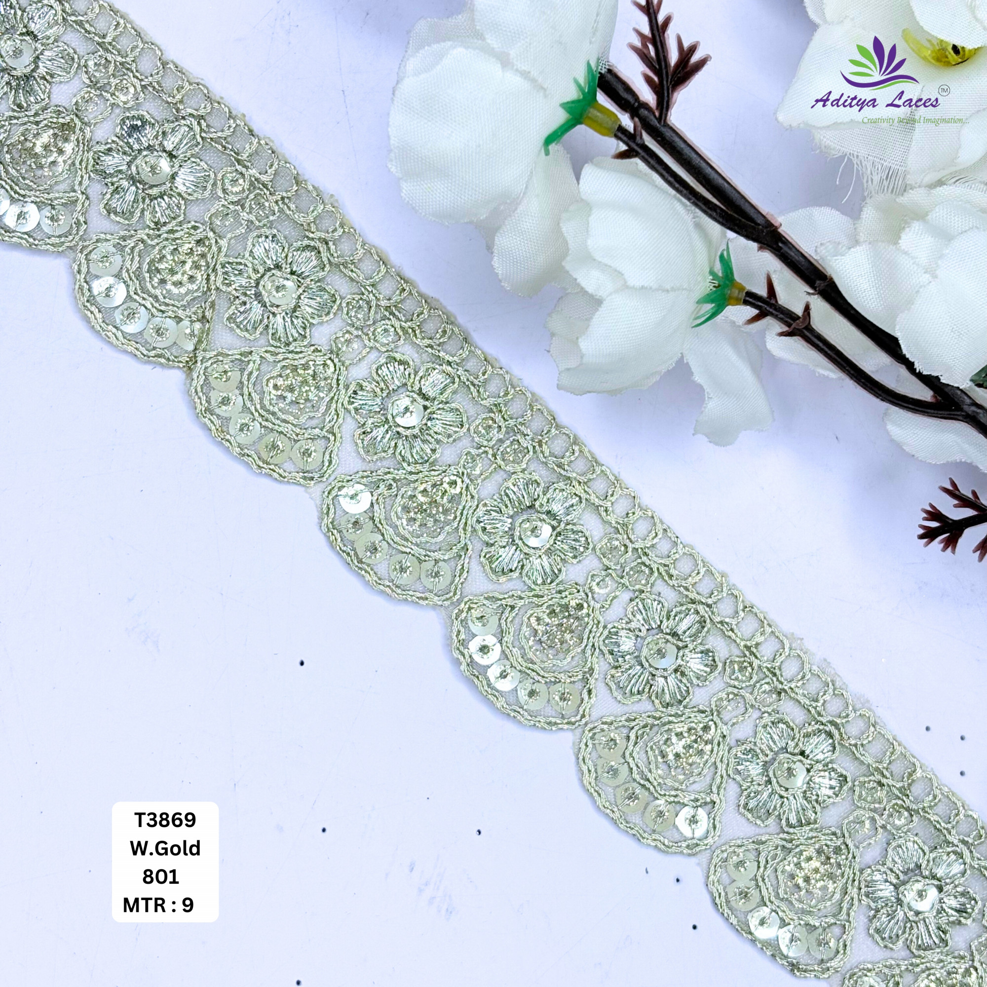 Bridal Tissue Lace Border with Sequins Work for Saree Bridal Wear