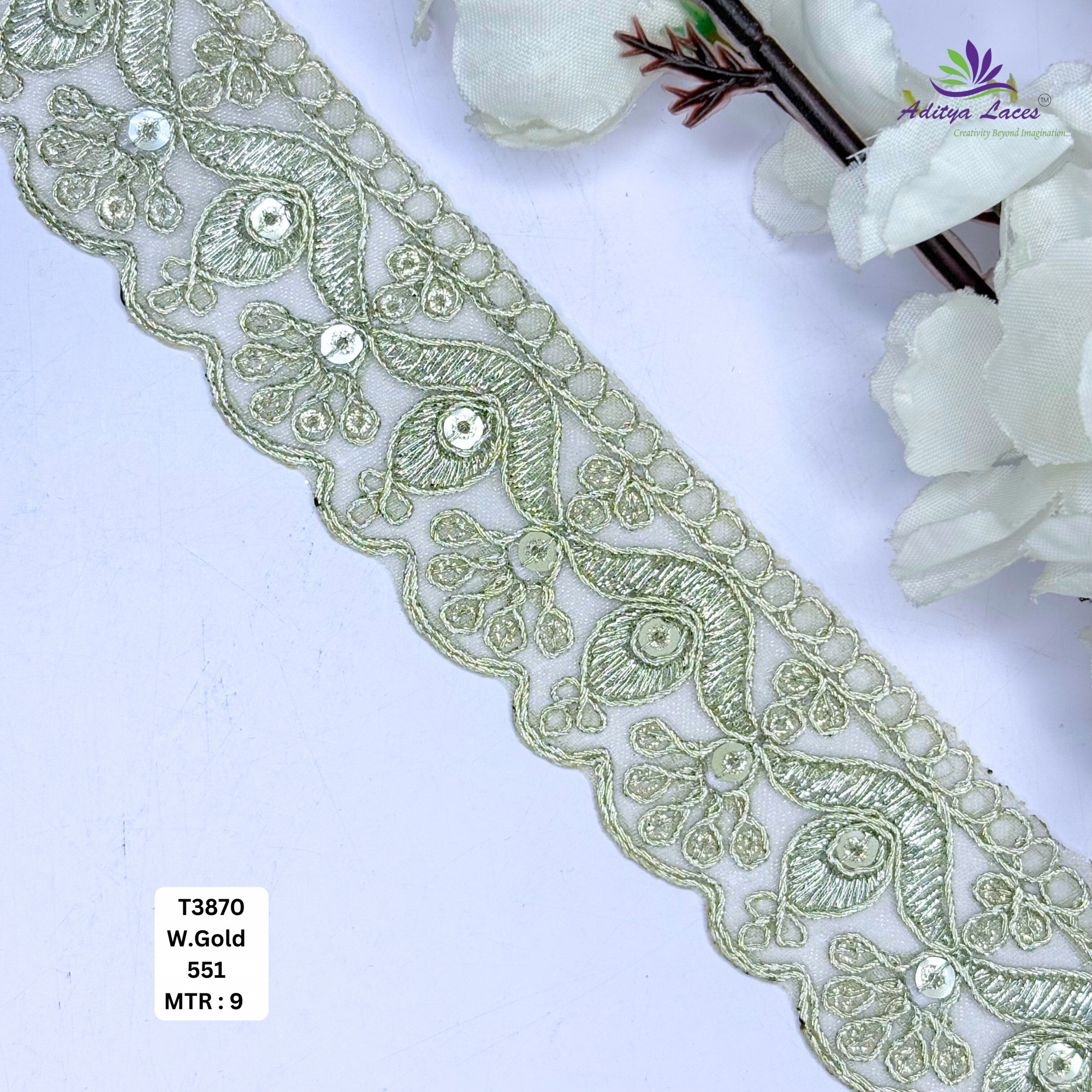 Designer Tissue Lace Border with Sequins Work for Saree Bridal Wear