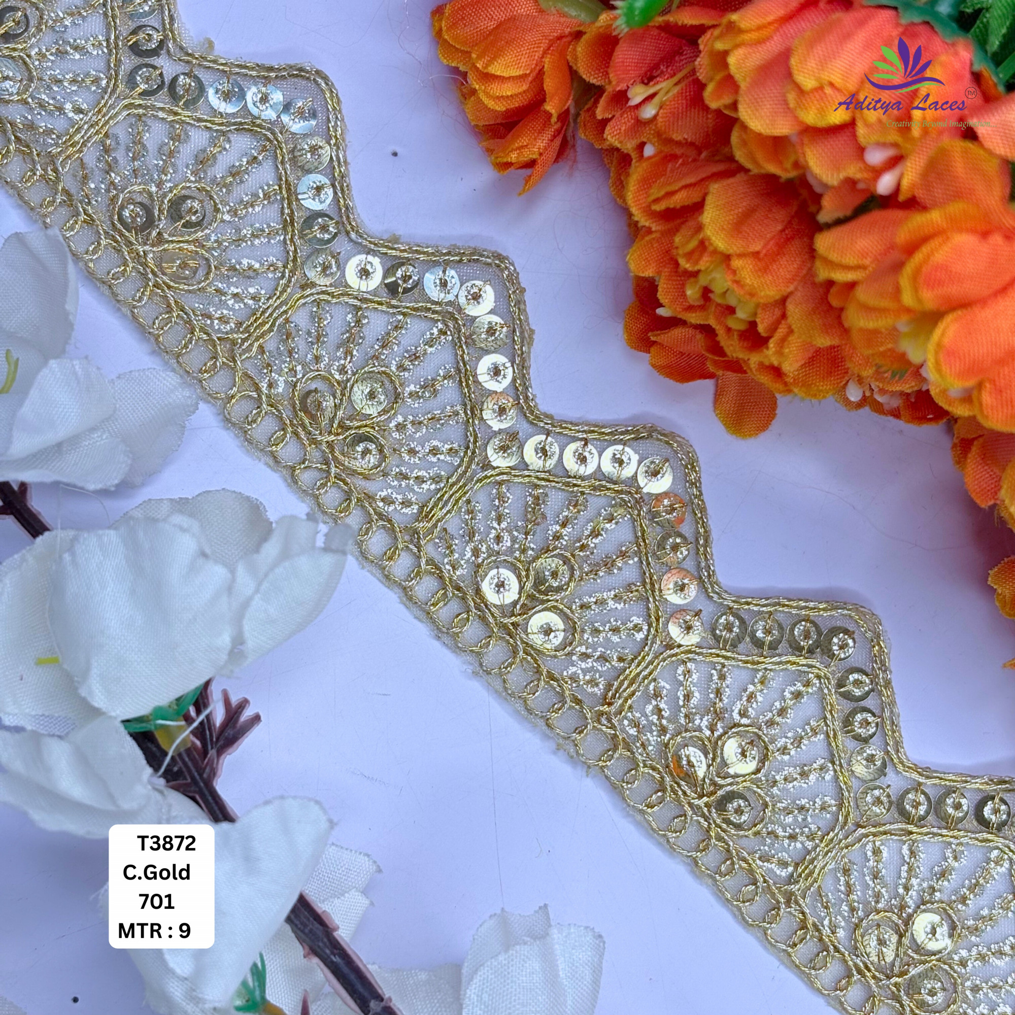 Royal Tissue Lace Border with Sequins Work for Saree Bridal Wear