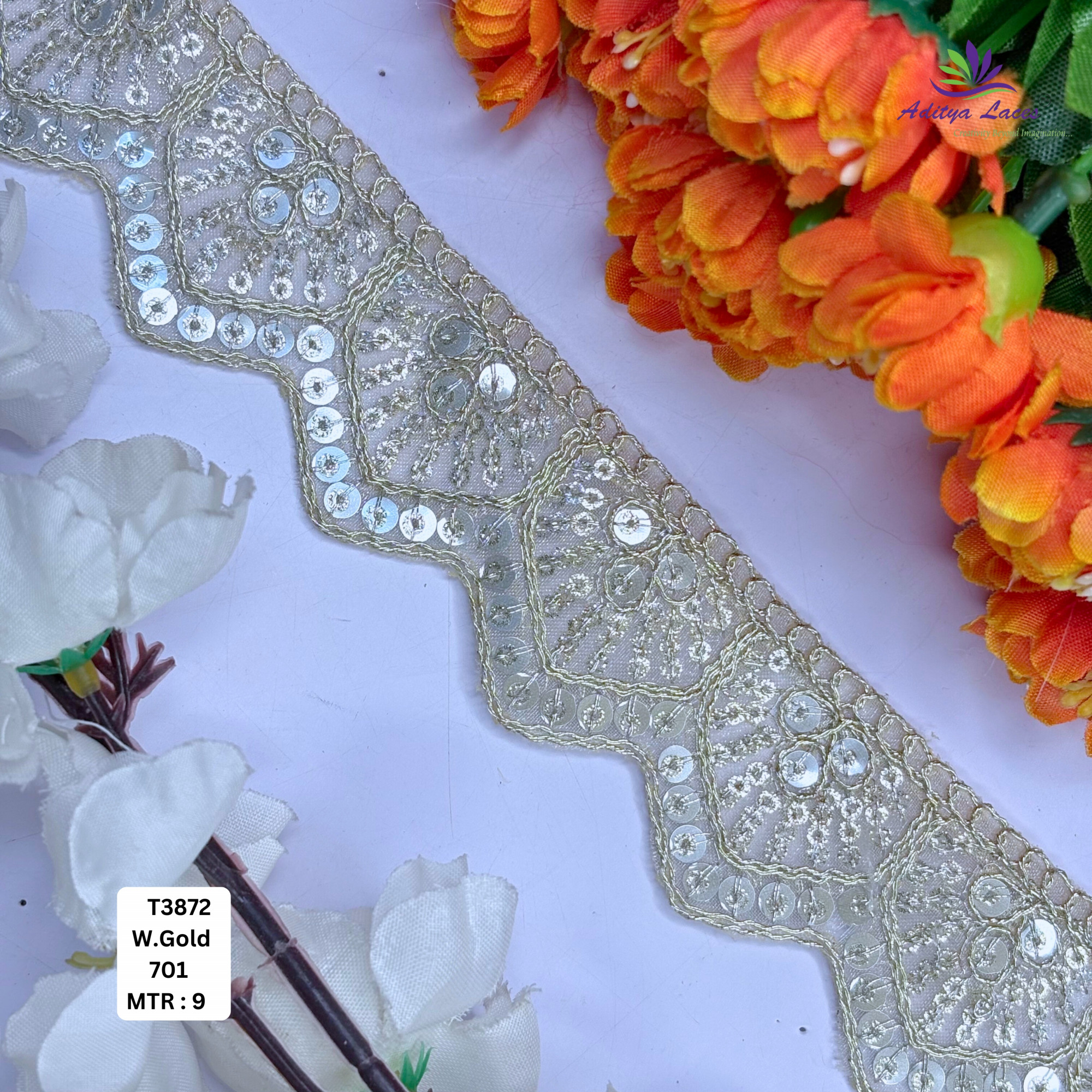 Royal Tissue Lace Border with Sequins Work for Saree Bridal Wear