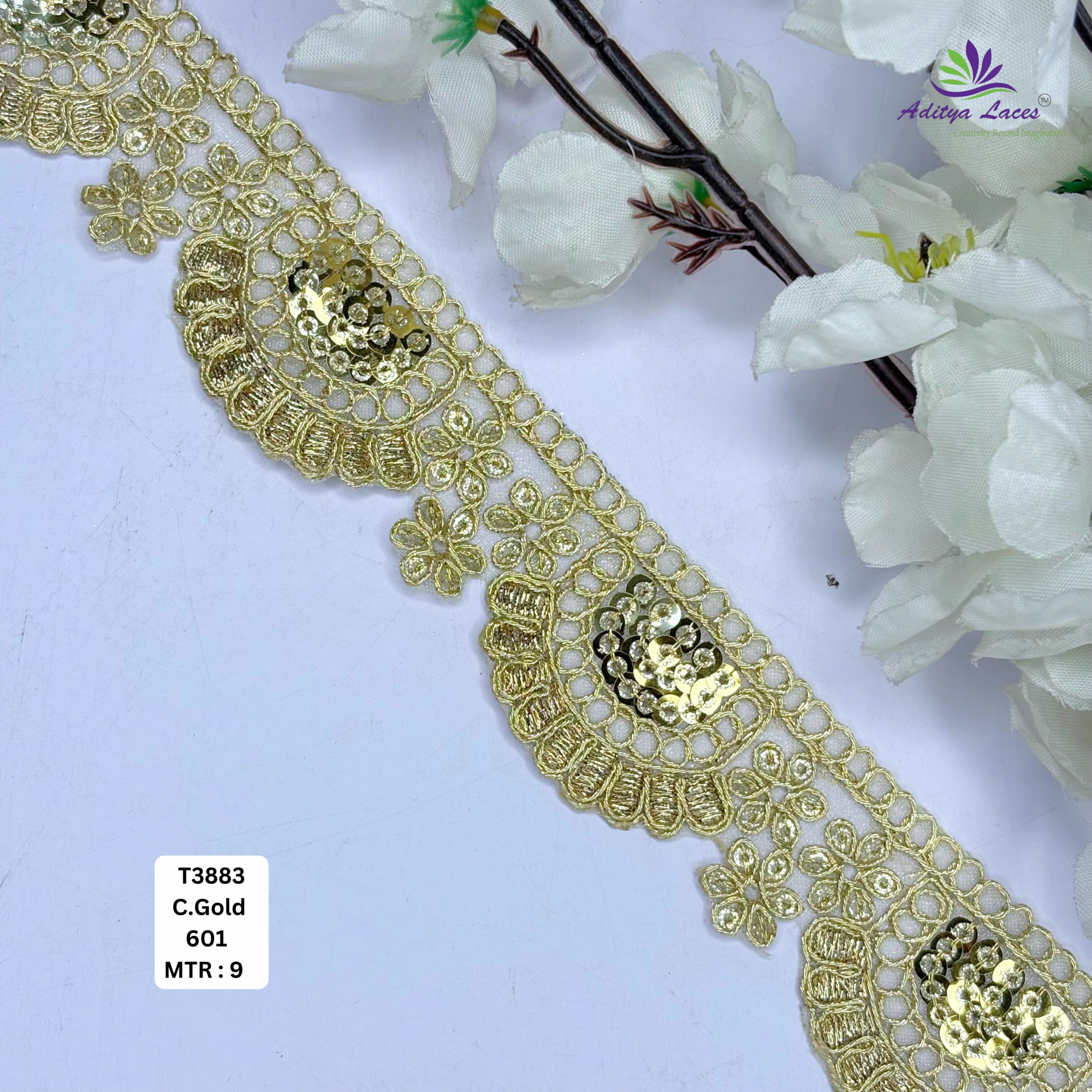 Ethnic Tissue Lace Border with Sequins Work for Saree Bridal Wear