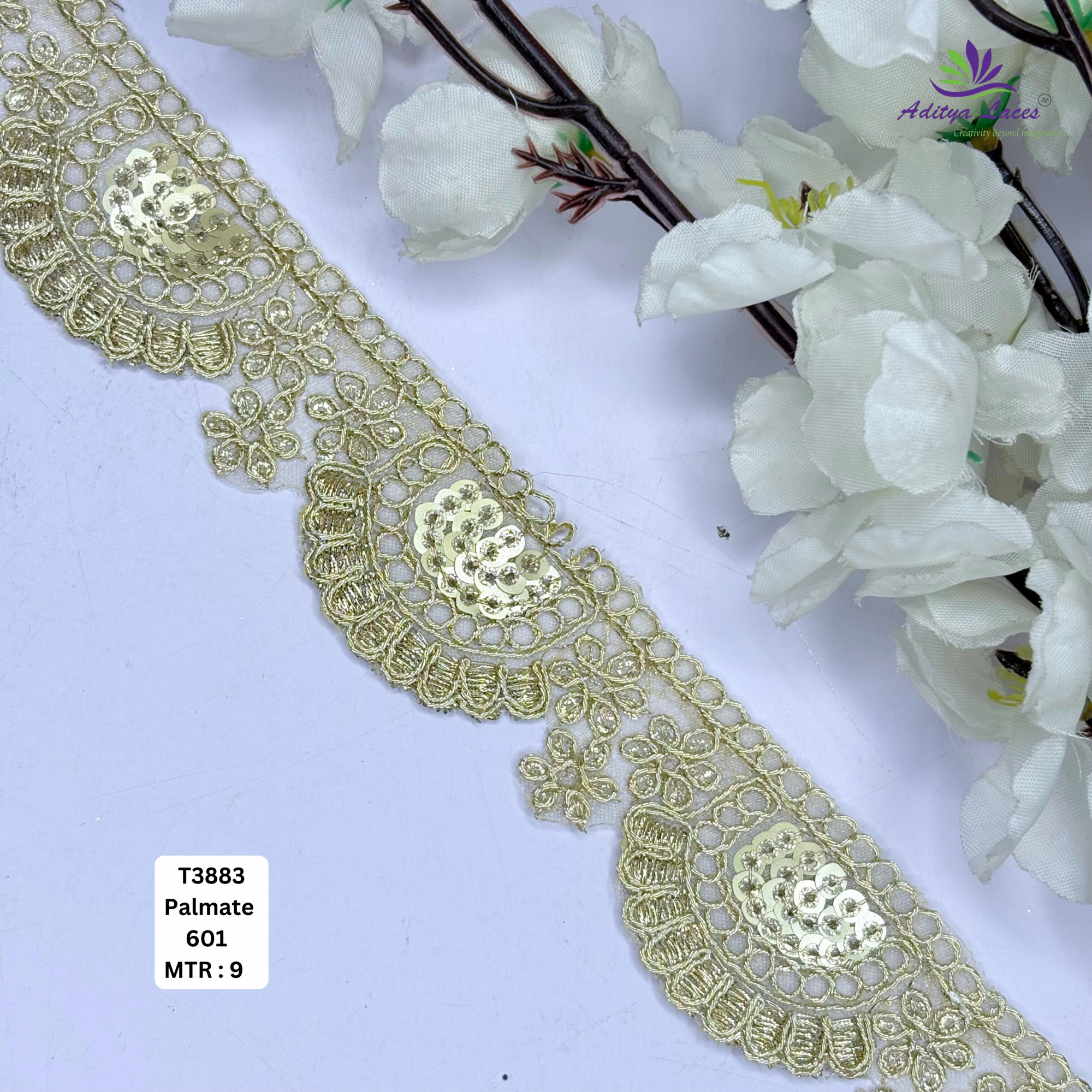 Ethnic Tissue Lace Border with Sequins Work for Saree Bridal Wear