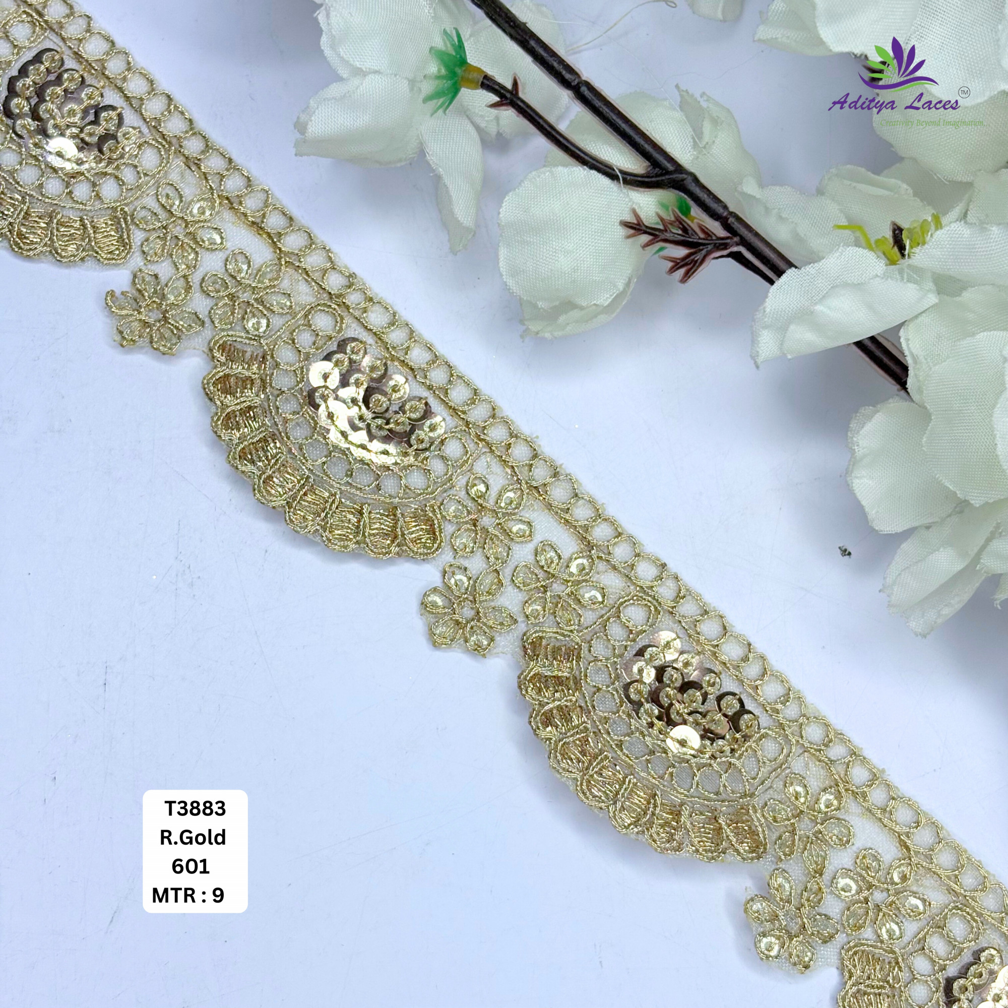 Ethnic Tissue Lace Border with Sequins Work for Saree Bridal Wear