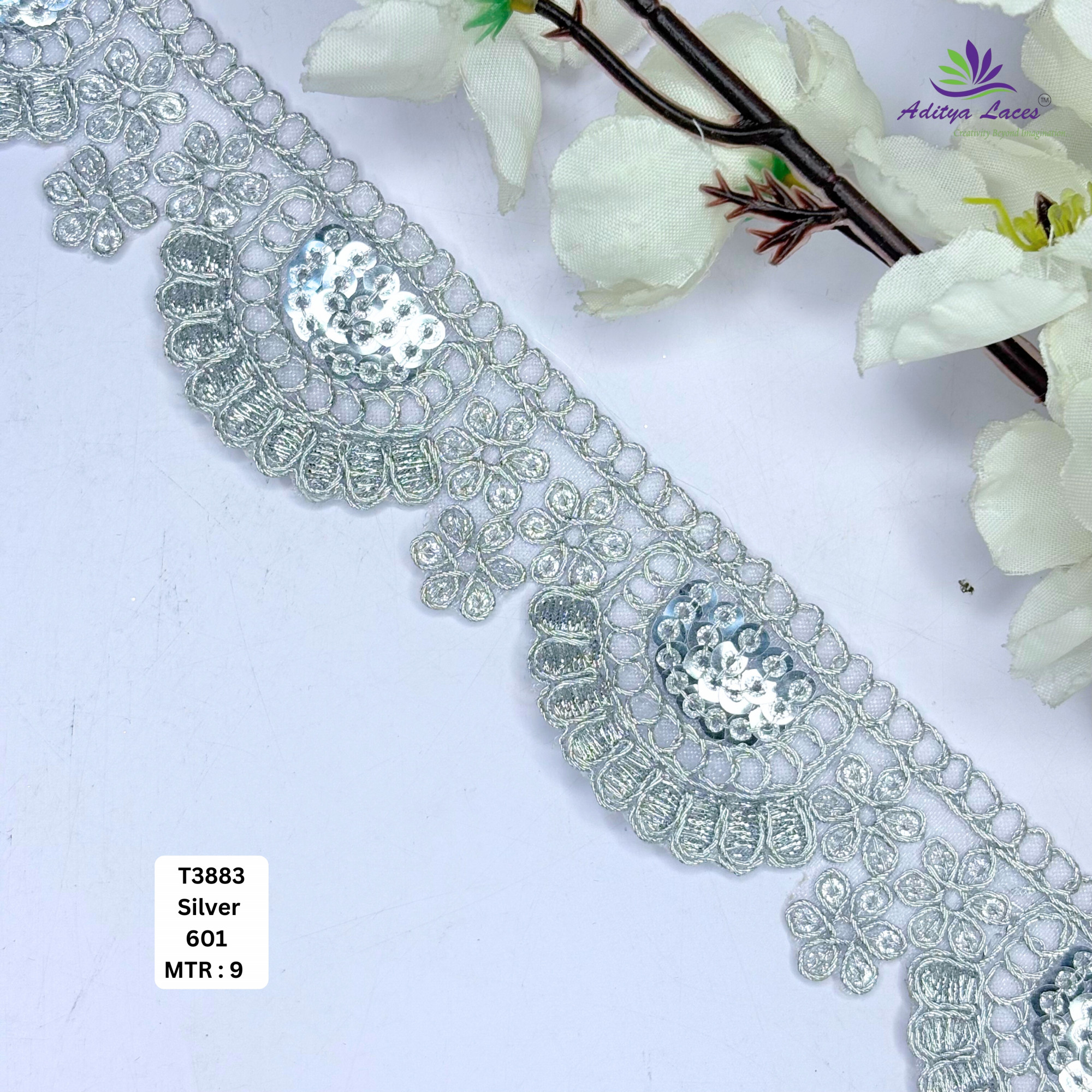 Ethnic Tissue Lace Border with Sequins Work for Saree Bridal Wear