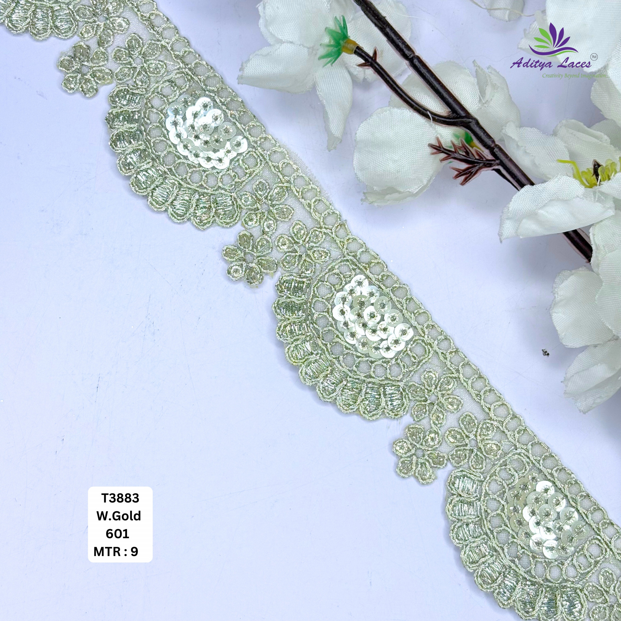 Ethnic Tissue Lace Border with Sequins Work for Saree Bridal Wear