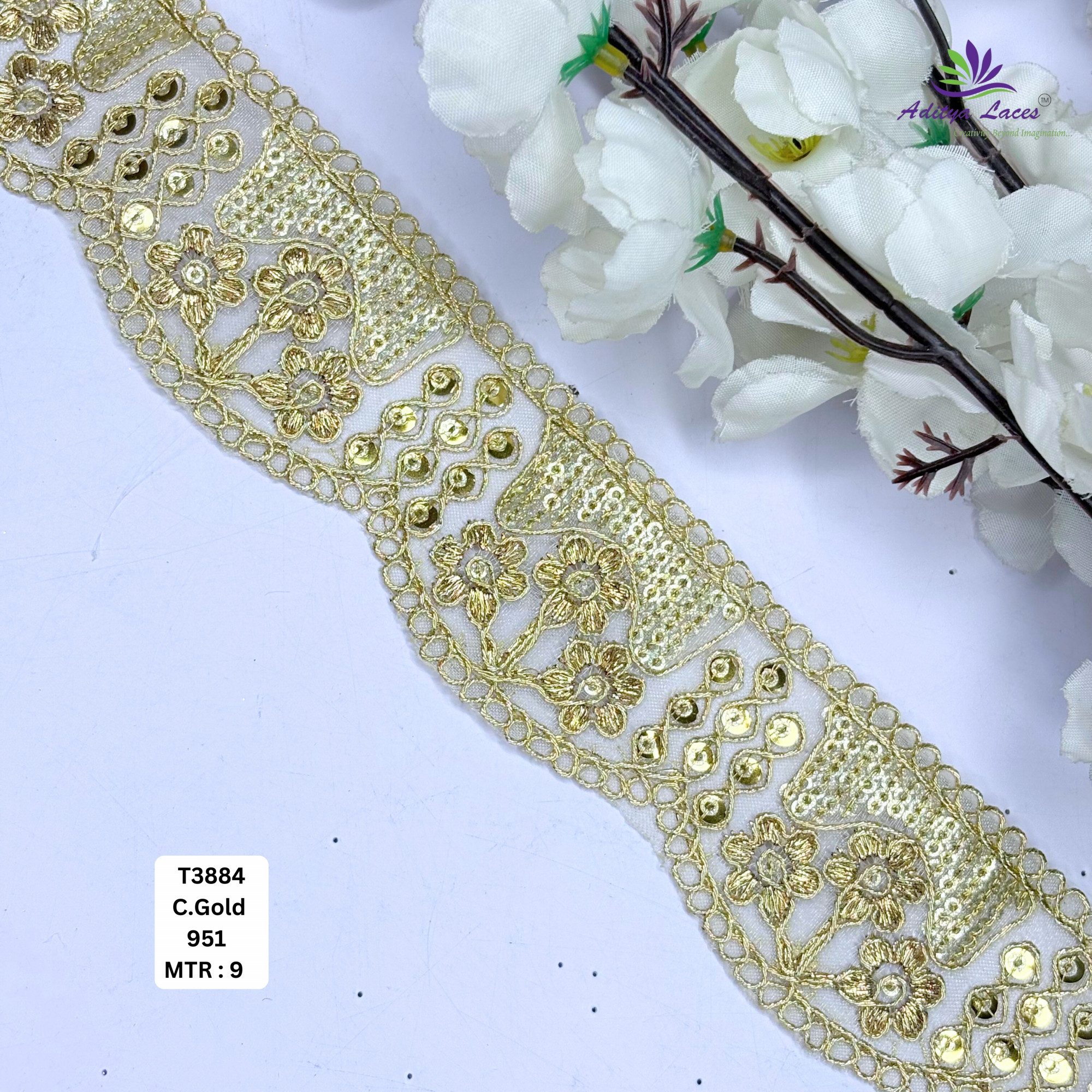Ethnic Tissue Lace Border with Sequins Work for Saree Bridal Wear