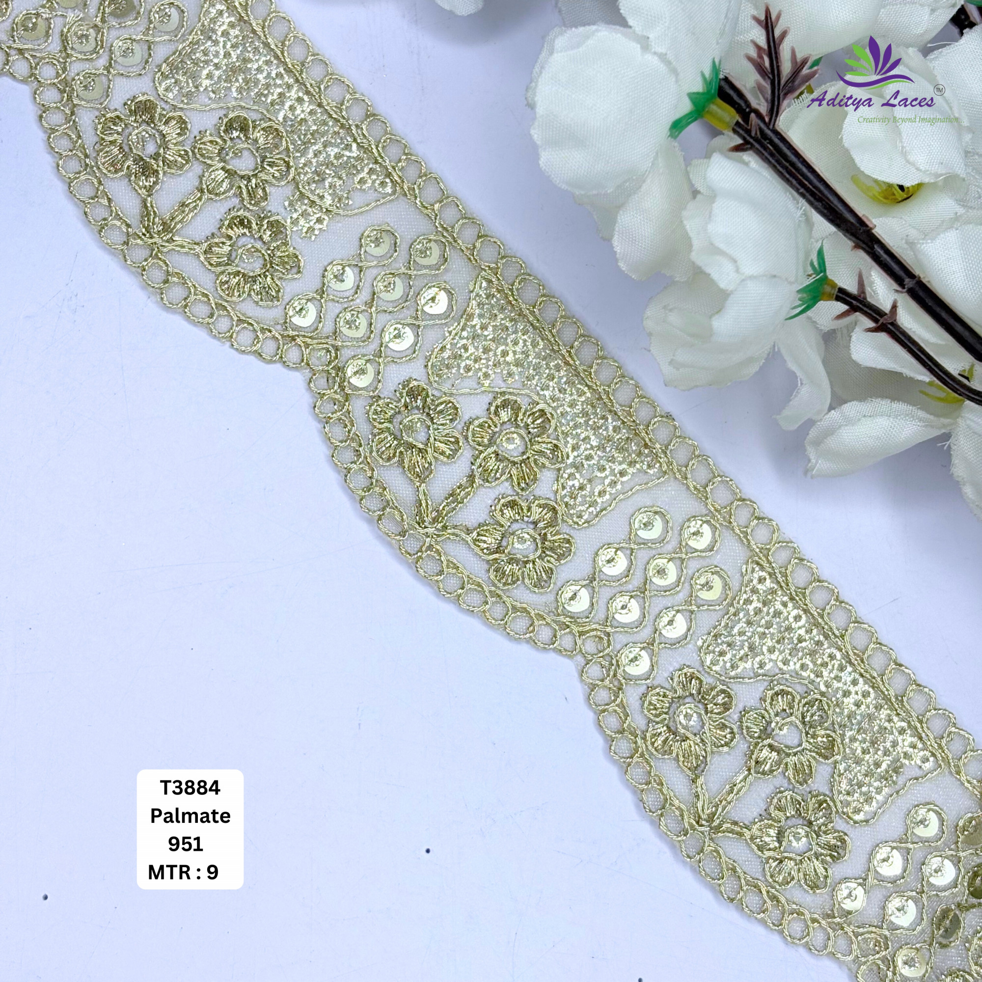 Ethnic Tissue Lace Border with Sequins Work for Saree Bridal Wear