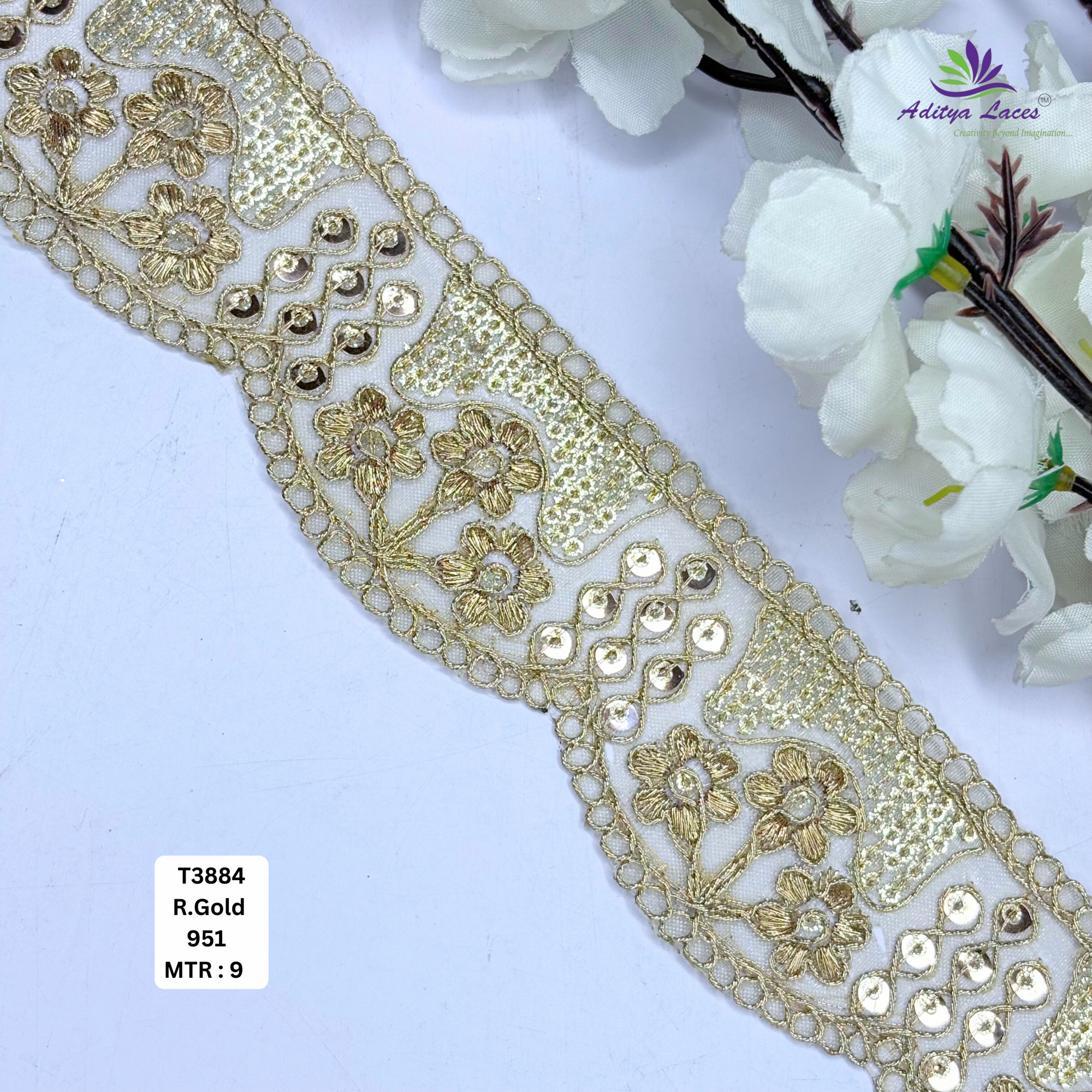Ethnic Tissue Lace Border with Sequins Work for Saree Bridal Wear