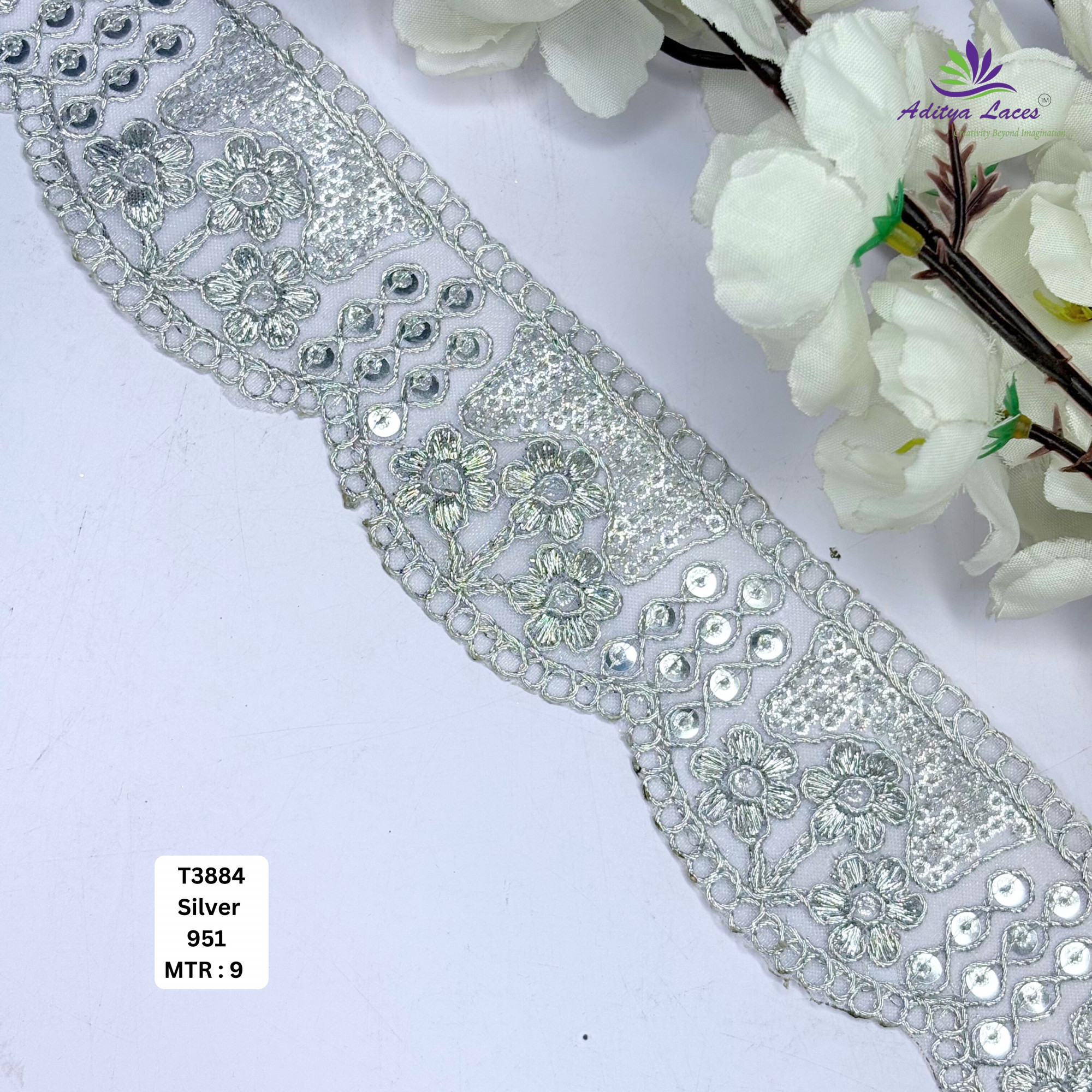 Ethnic Tissue Lace Border with Sequins Work for Saree Bridal Wear
