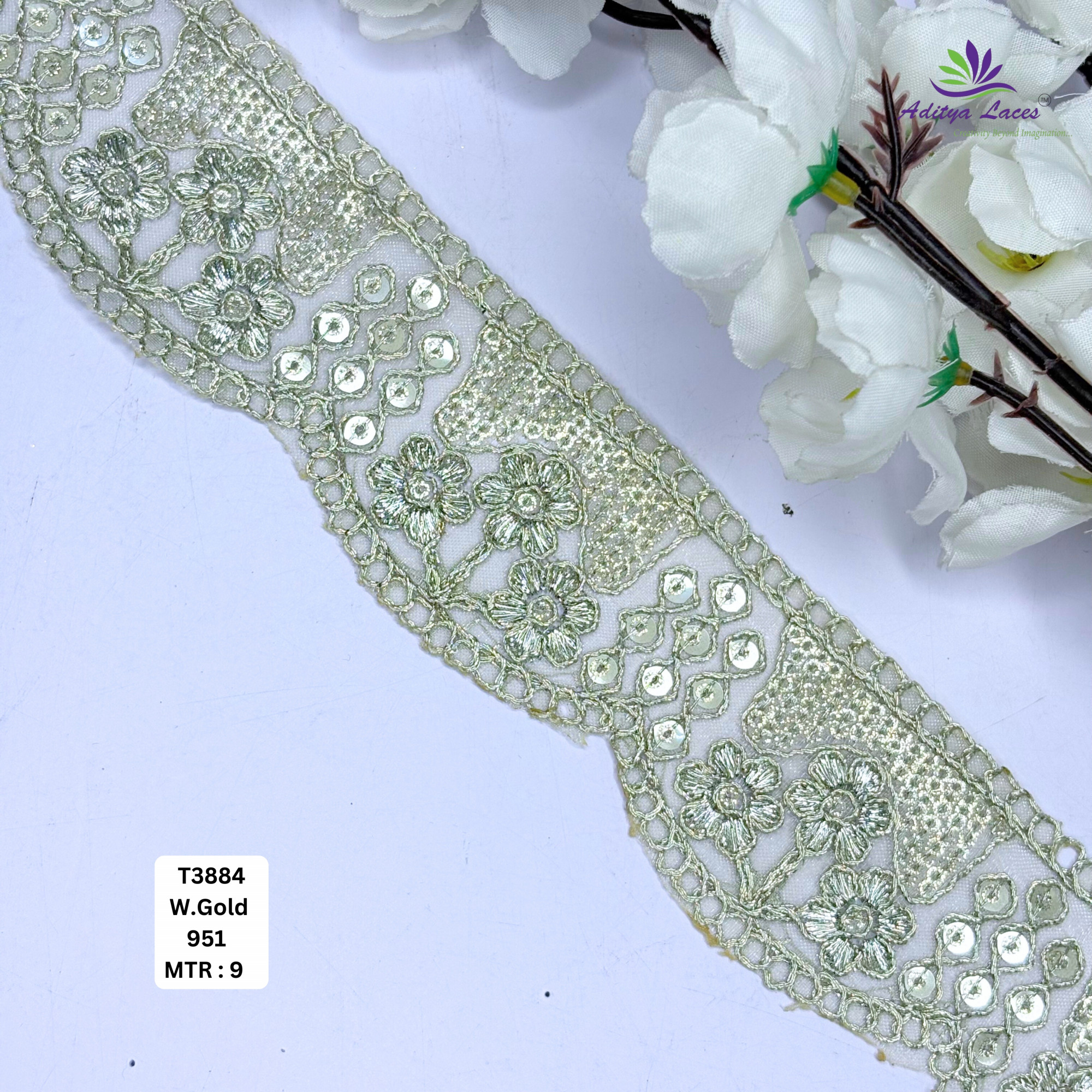 Ethnic Tissue Lace Border with Sequins Work for Saree Bridal Wear