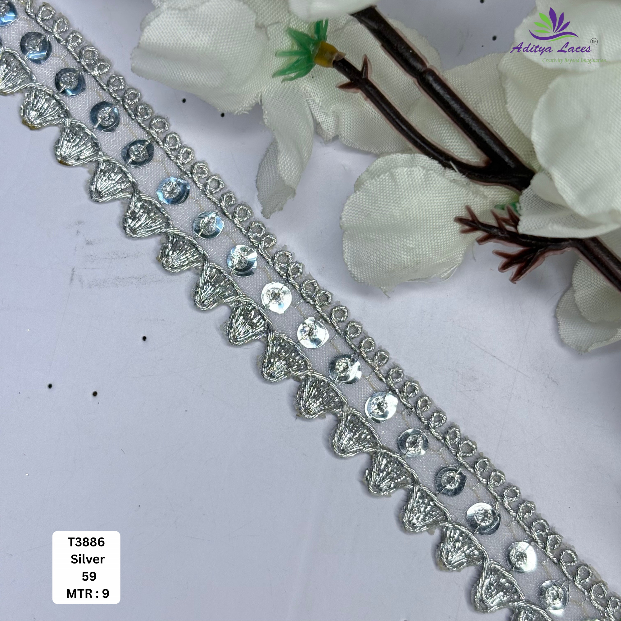 Premium Tissue Lace Border with Sequins Work for Saree Bridal Wear