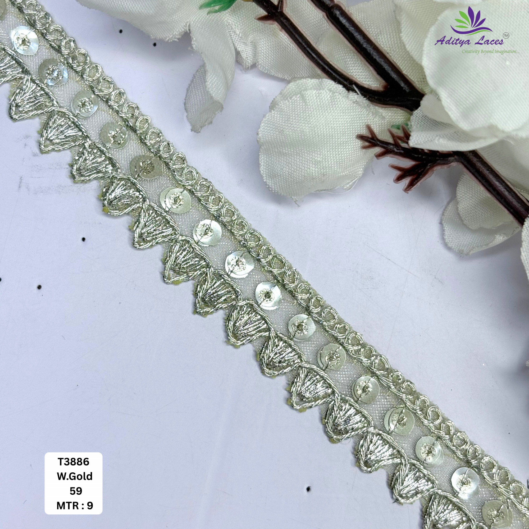 Premium Tissue Lace Border with Sequins Work for Saree Bridal Wear