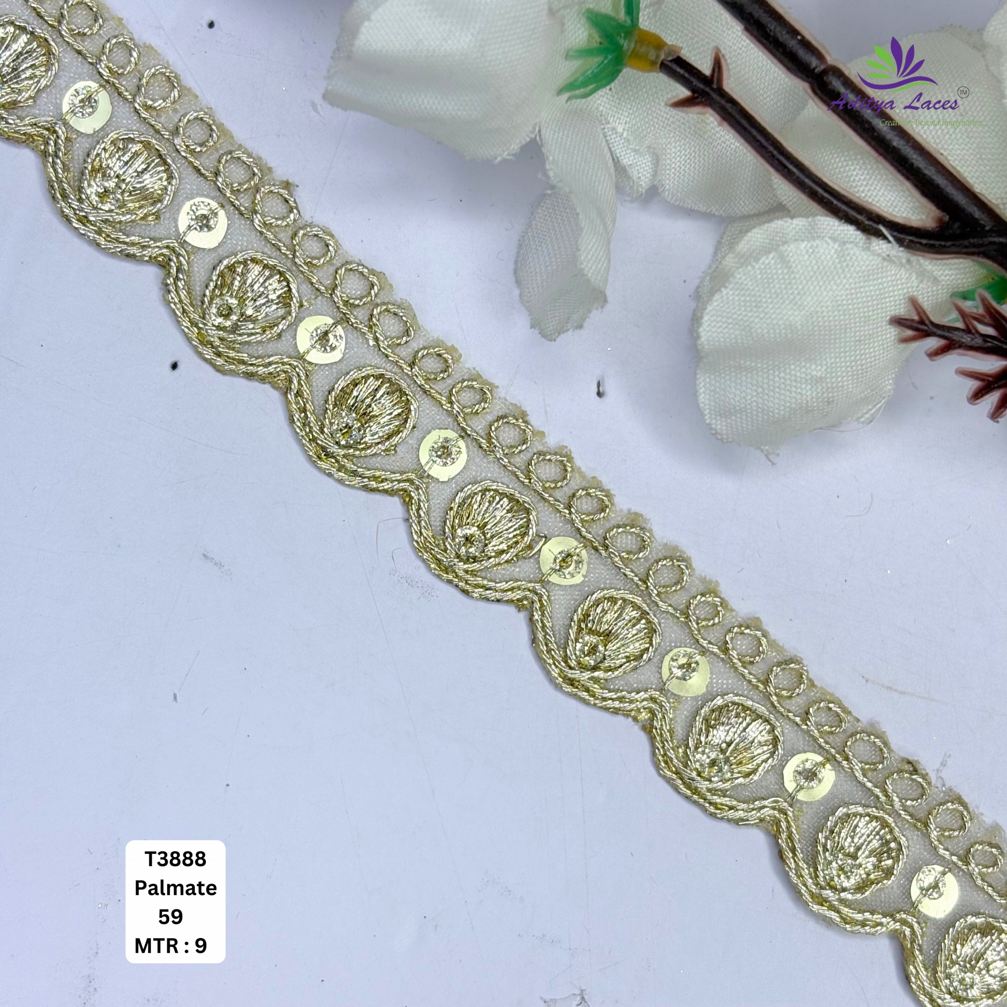 Luxury Tissue Lace Border with Sequins Work for Saree Bridal Wear