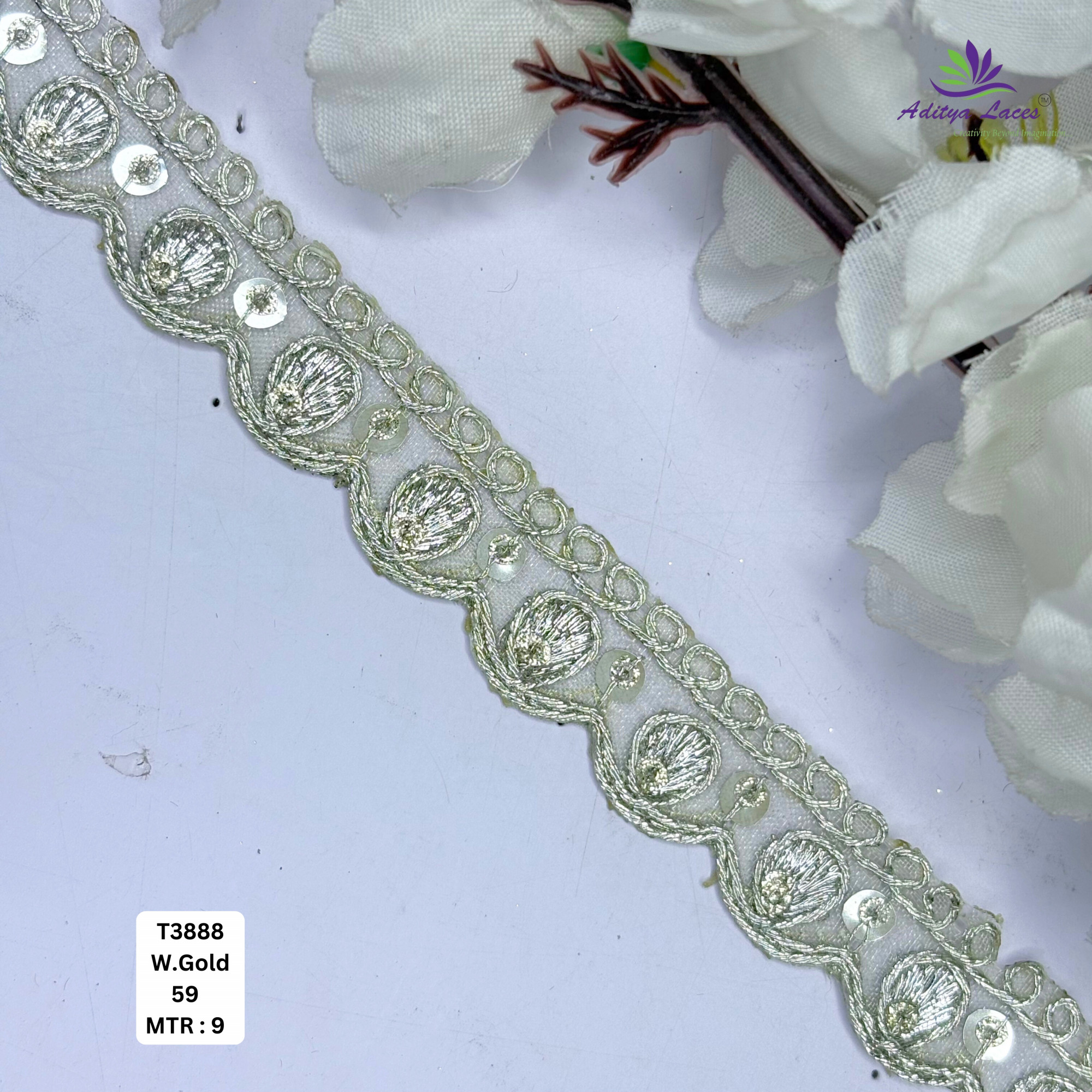 Luxury Tissue Lace Border with Sequins Work for Saree Bridal Wear