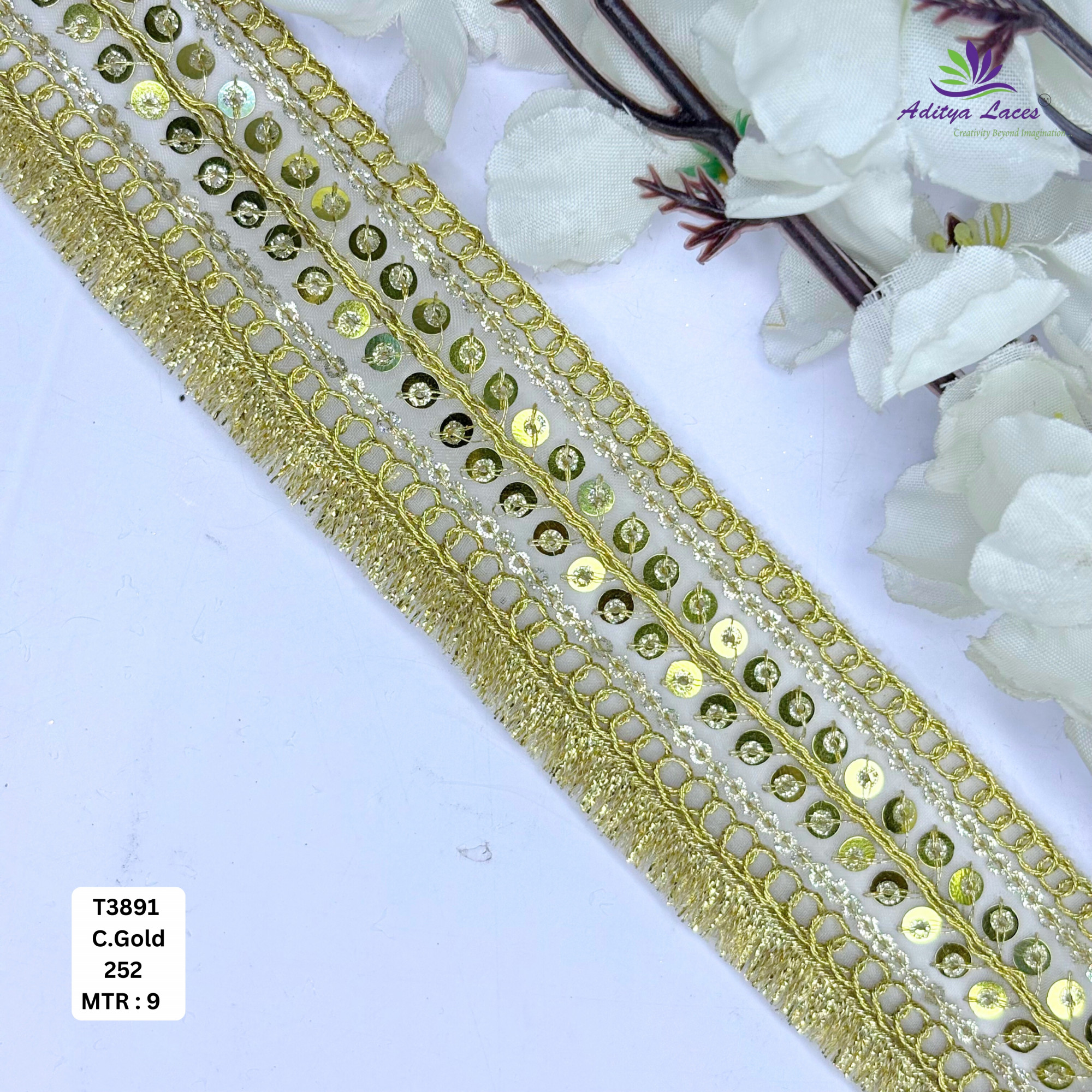 Designer Tissue Lace Border with Sequins Work for Saree Bridal Wear