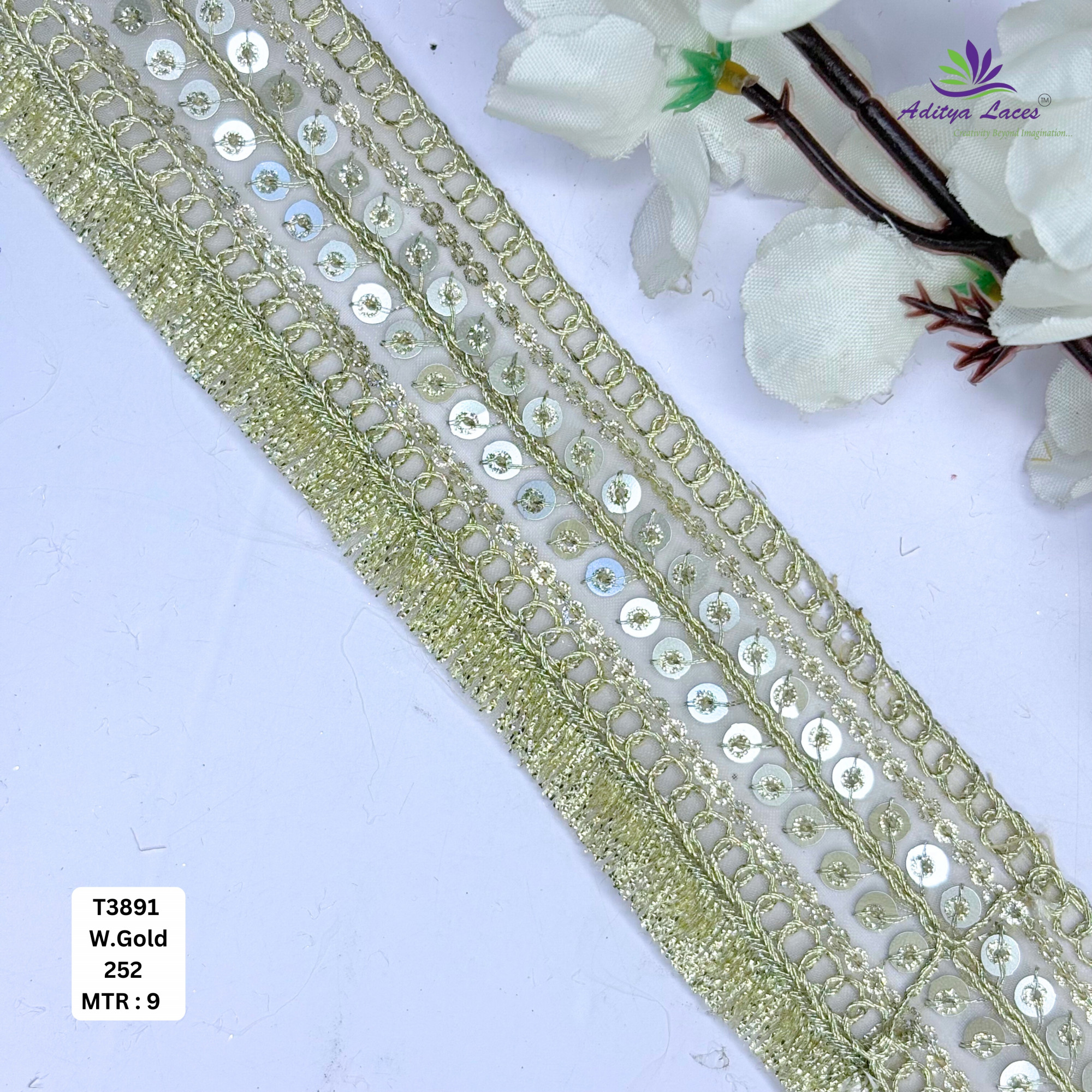 Designer Tissue Lace Border with Sequins Work for Saree Bridal Wear