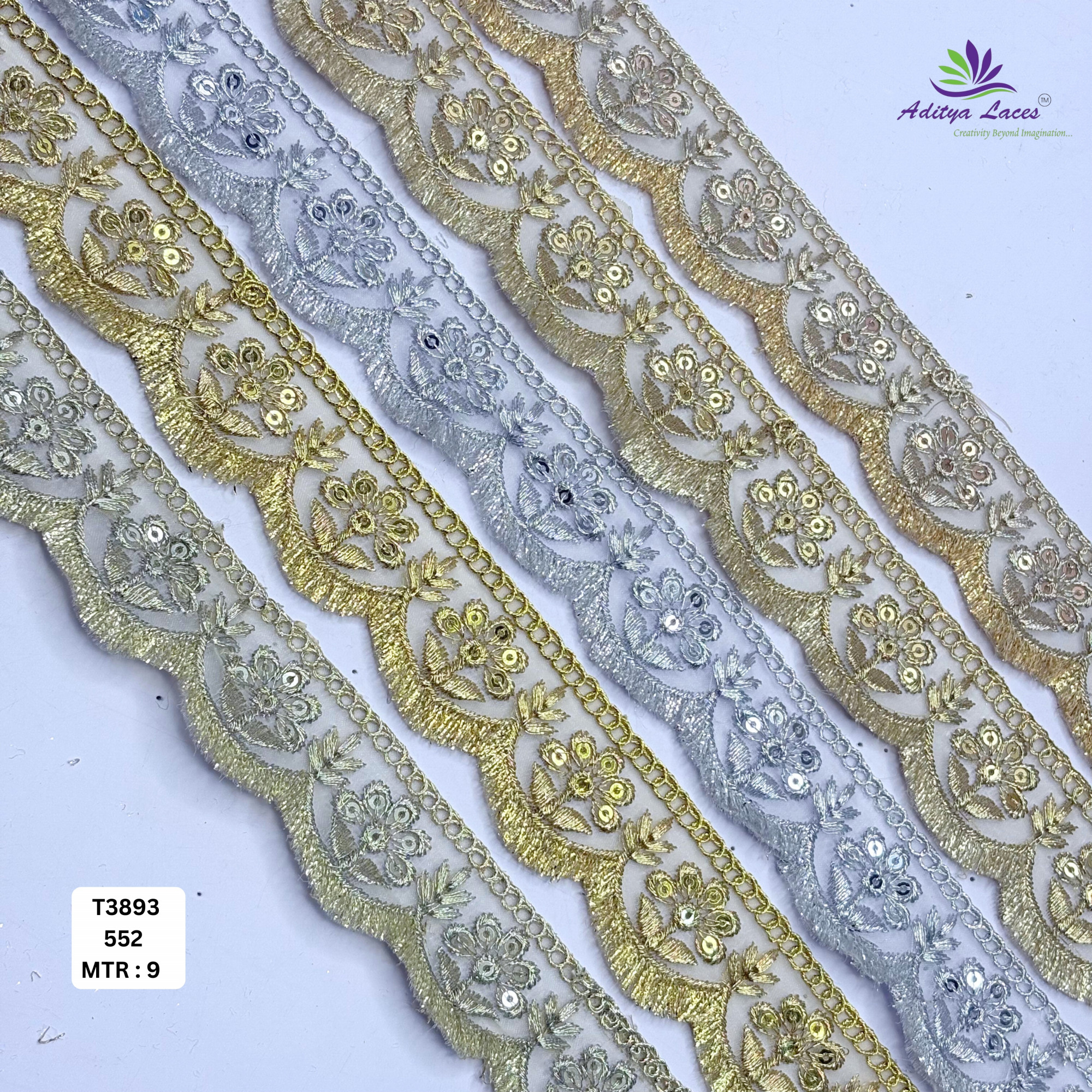 Elegant Tissue Lace Border with Sequins Work for Saree Bridal Wear