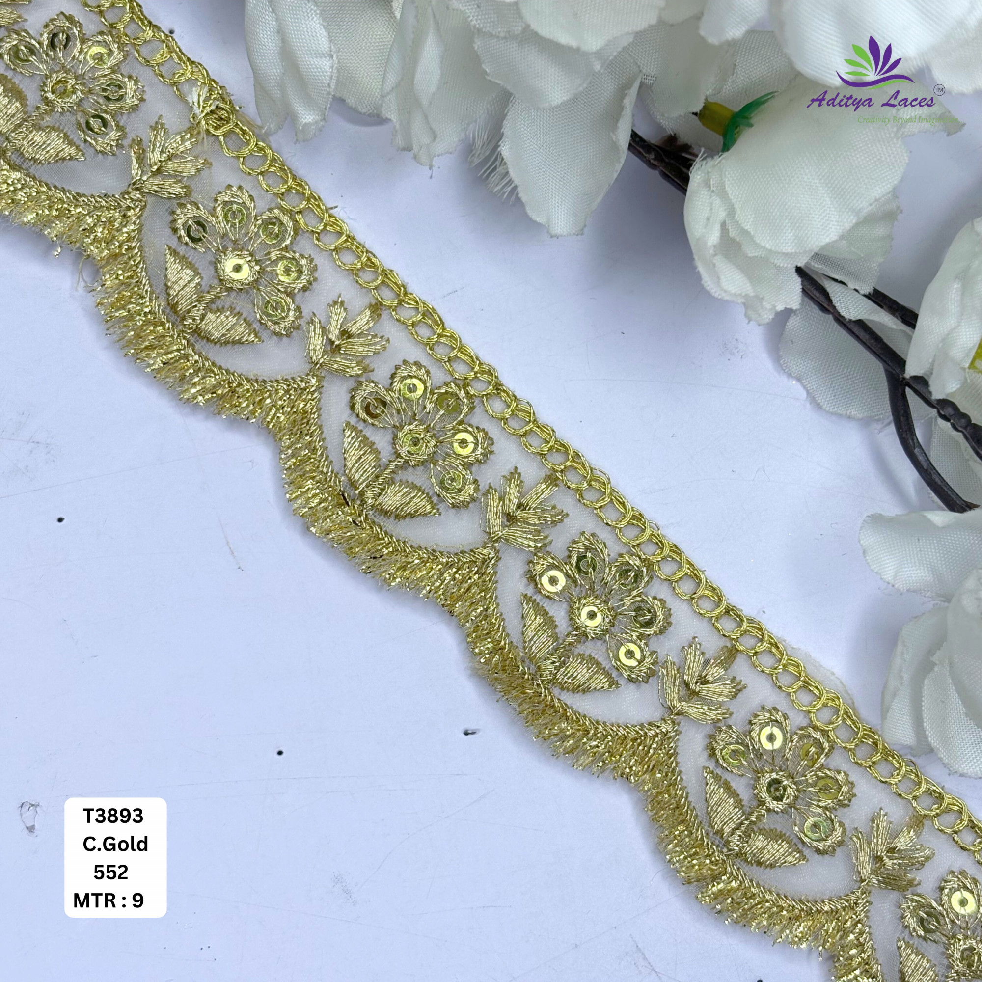 Elegant Tissue Lace Border with Sequins Work for Saree Bridal Wear