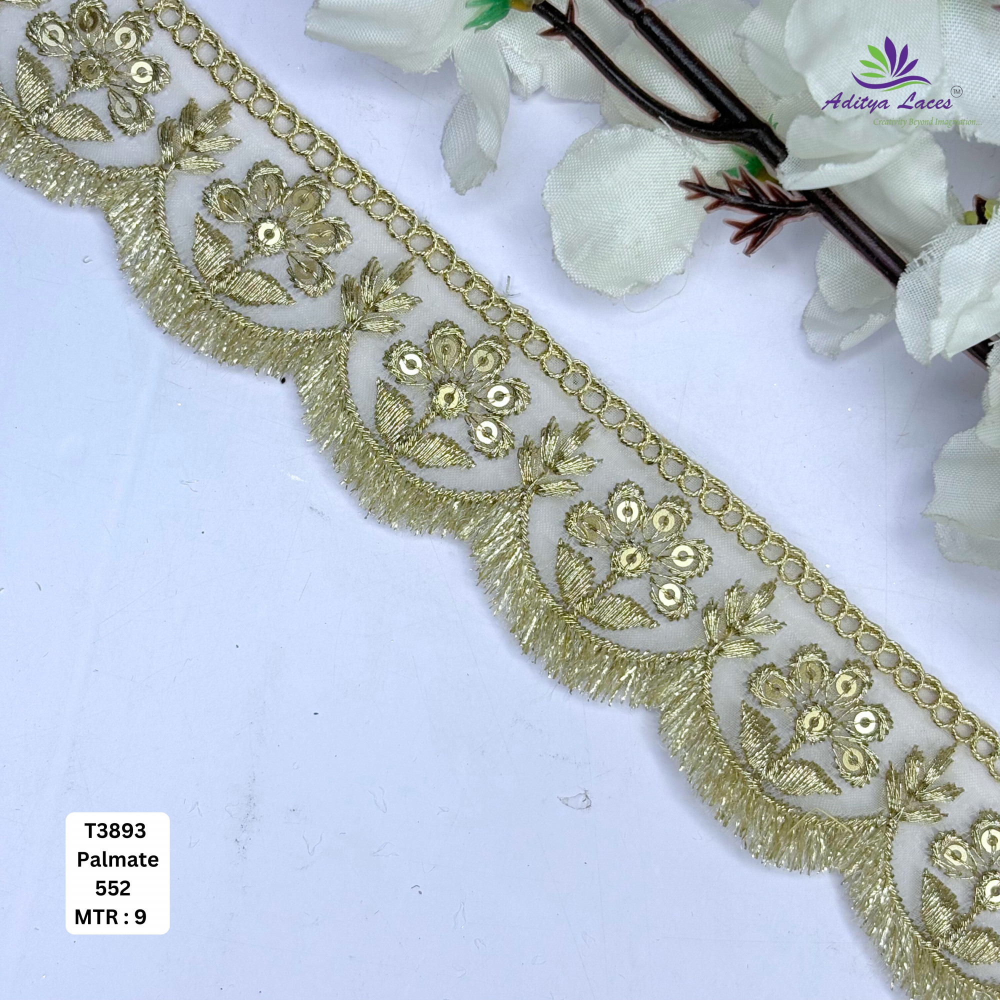 Elegant Tissue Lace Border with Sequins Work for Saree Bridal Wear