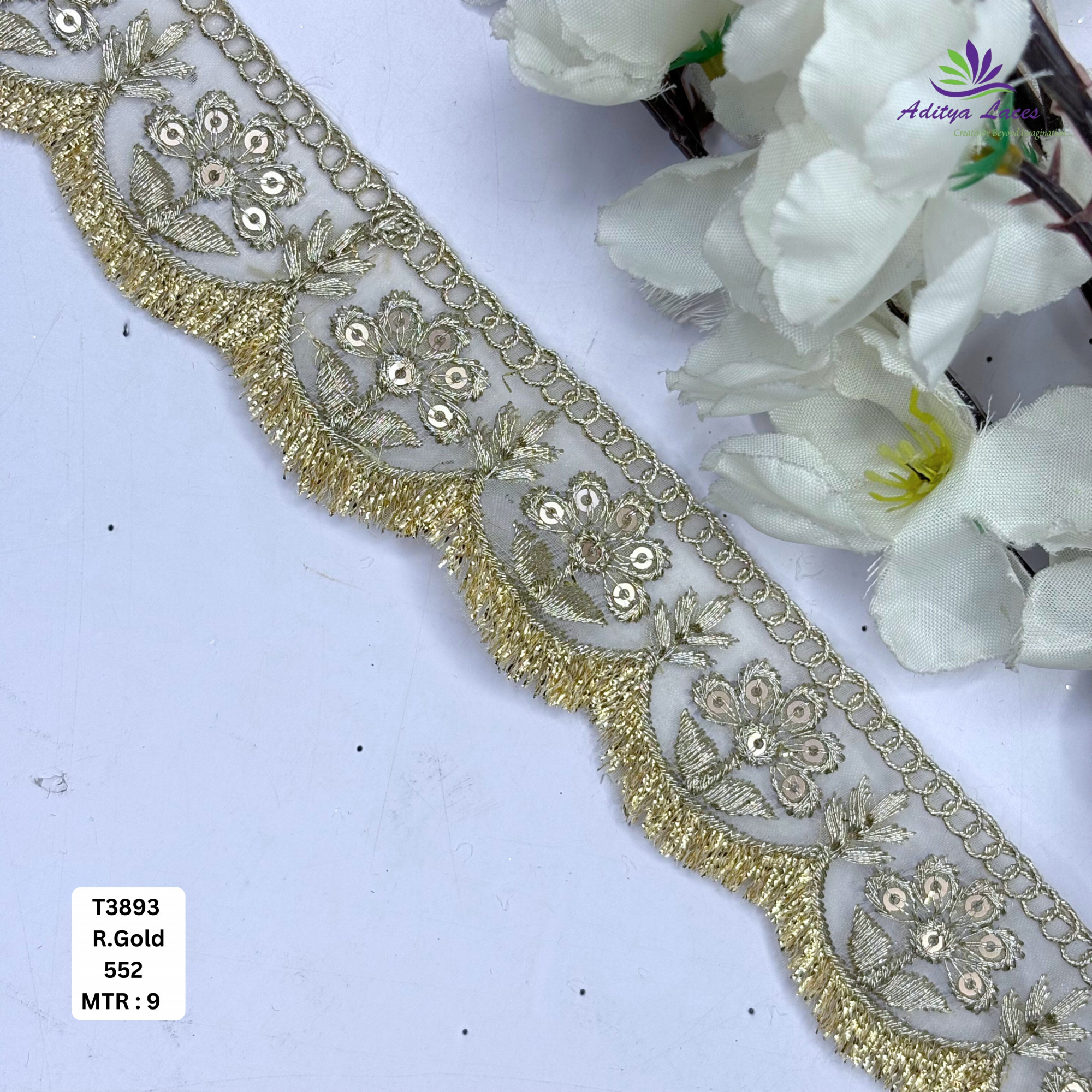 Elegant Tissue Lace Border with Sequins Work for Saree Bridal Wear