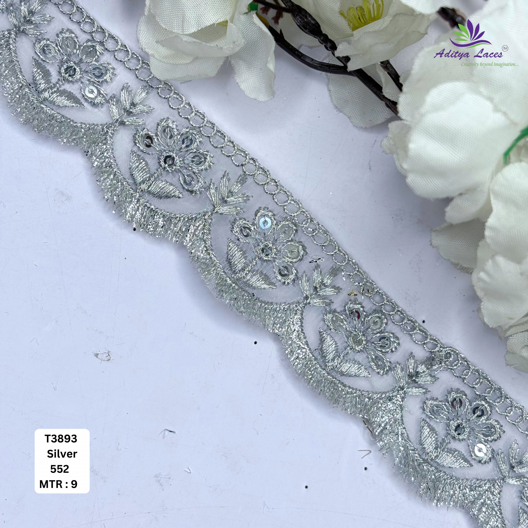 Elegant Tissue Lace Border with Sequins Work for Saree Bridal Wear
