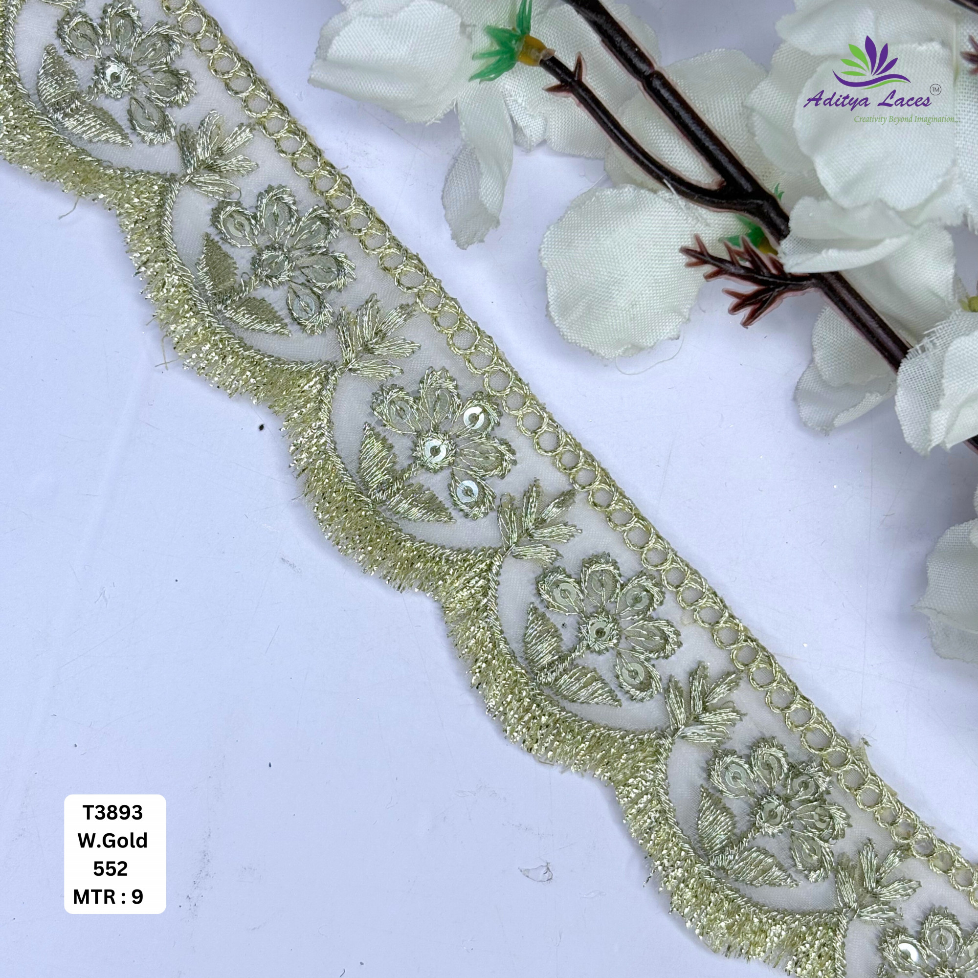 Elegant Tissue Lace Border with Sequins Work for Saree Bridal Wear