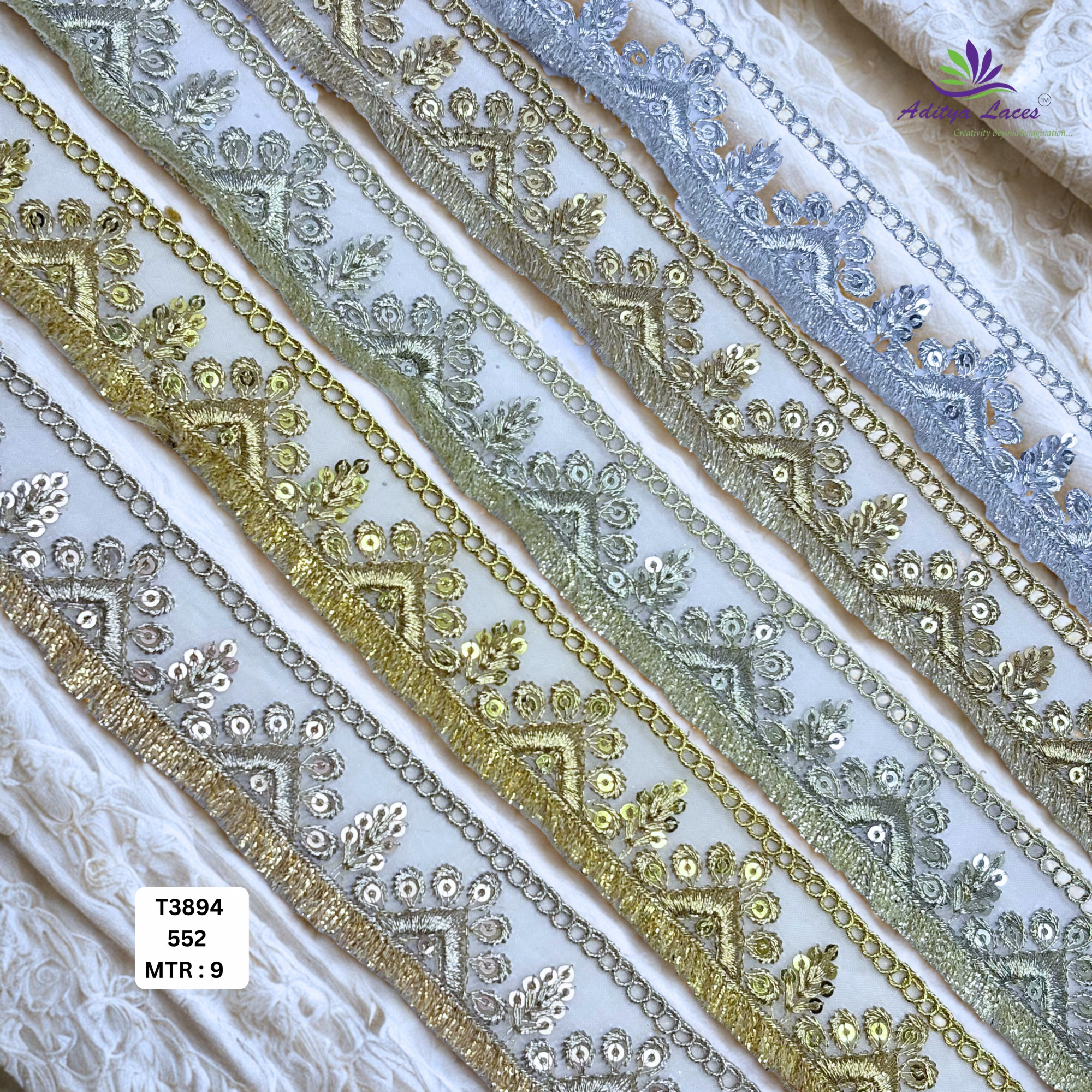 Luxury Tissue Lace Border with Sequins Work for Saree Bridal Wear