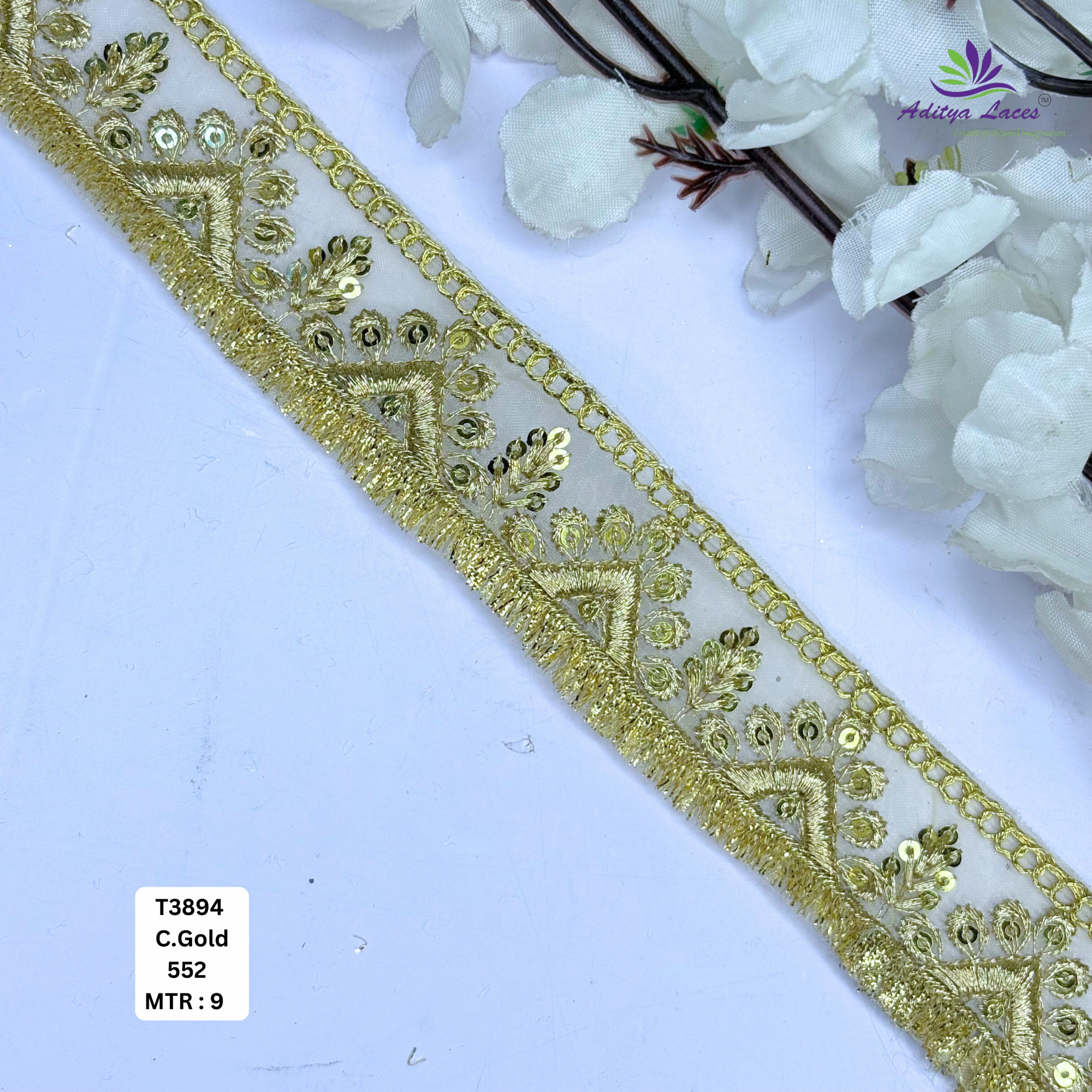 Luxury Tissue Lace Border with Sequins Work for Saree Bridal Wear