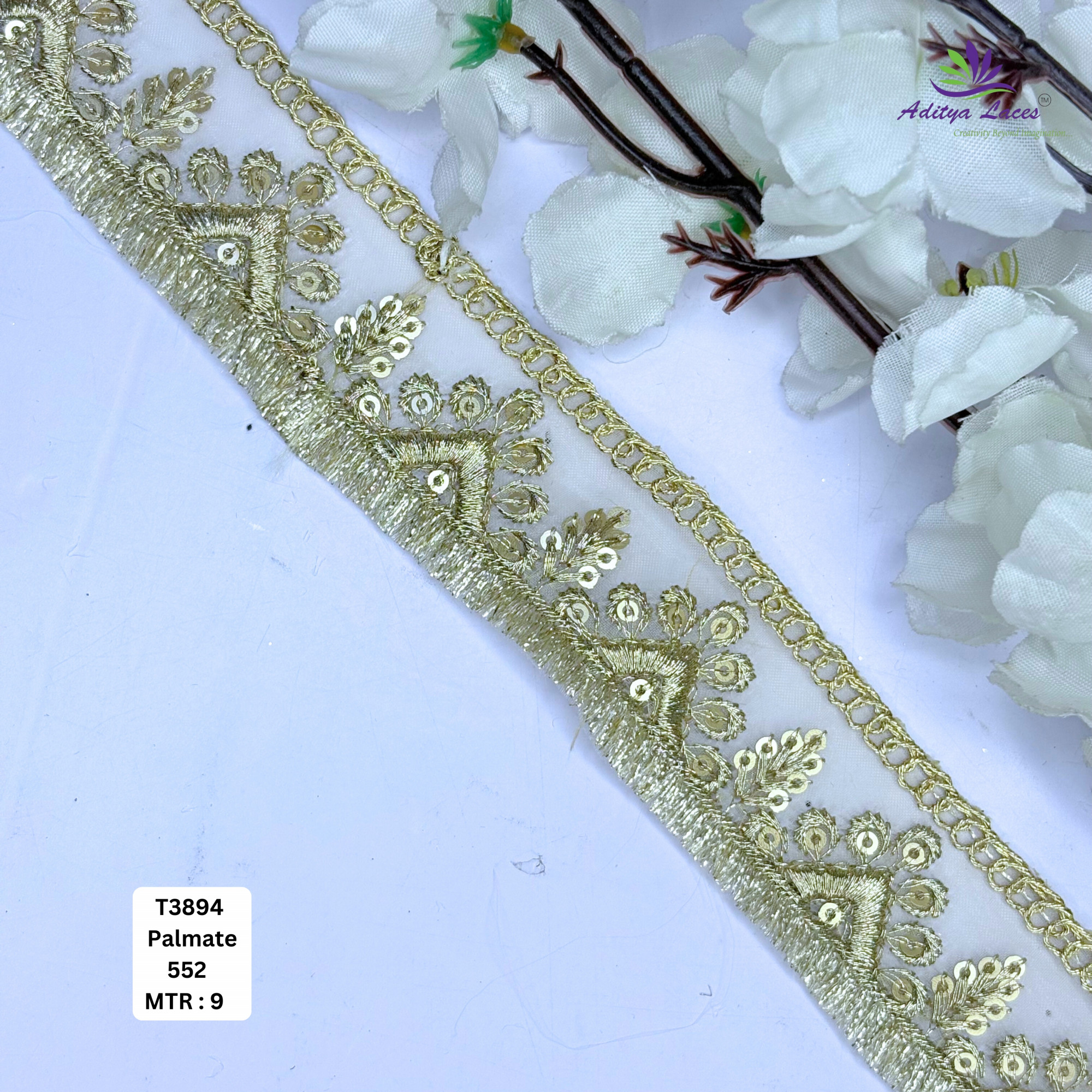 Luxury Tissue Lace Border with Sequins Work for Saree Bridal Wear