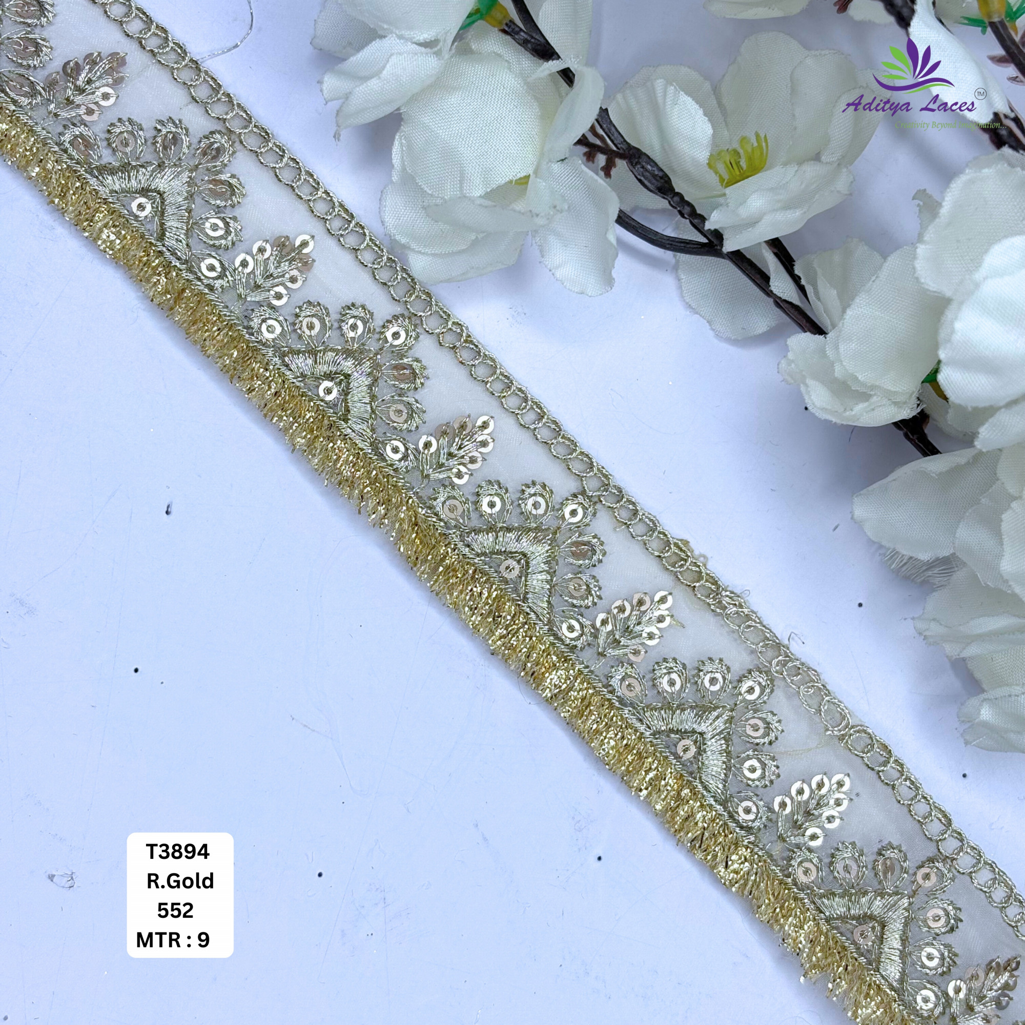 Luxury Tissue Lace Border with Sequins Work for Saree Bridal Wear