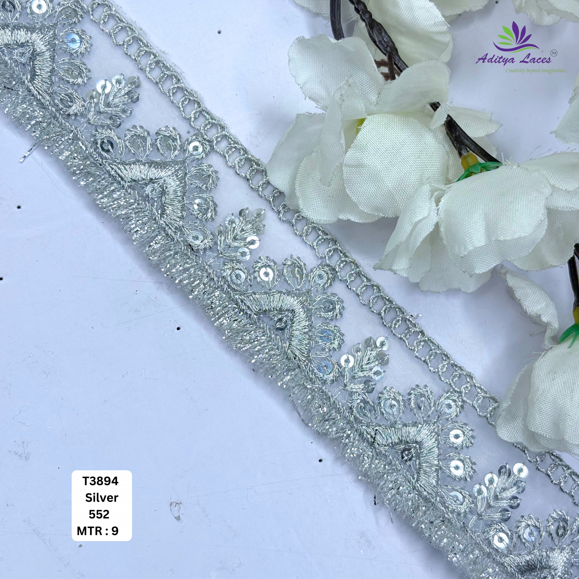 Luxury Tissue Lace Border with Sequins Work for Saree Bridal Wear