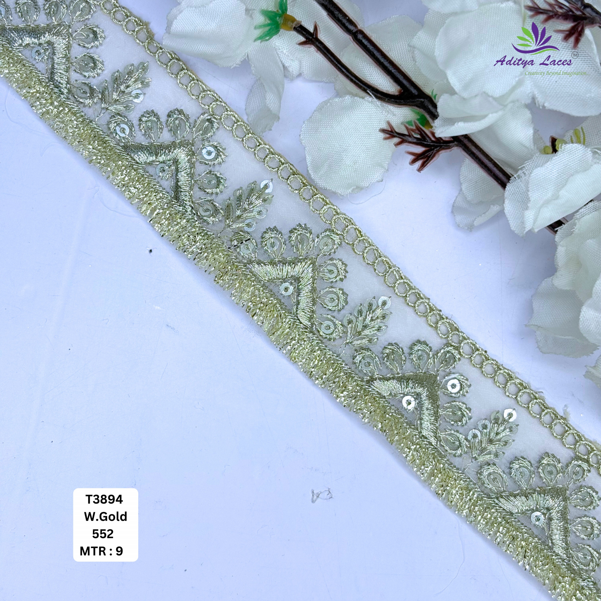 Luxury Tissue Lace Border with Sequins Work for Saree Bridal Wear