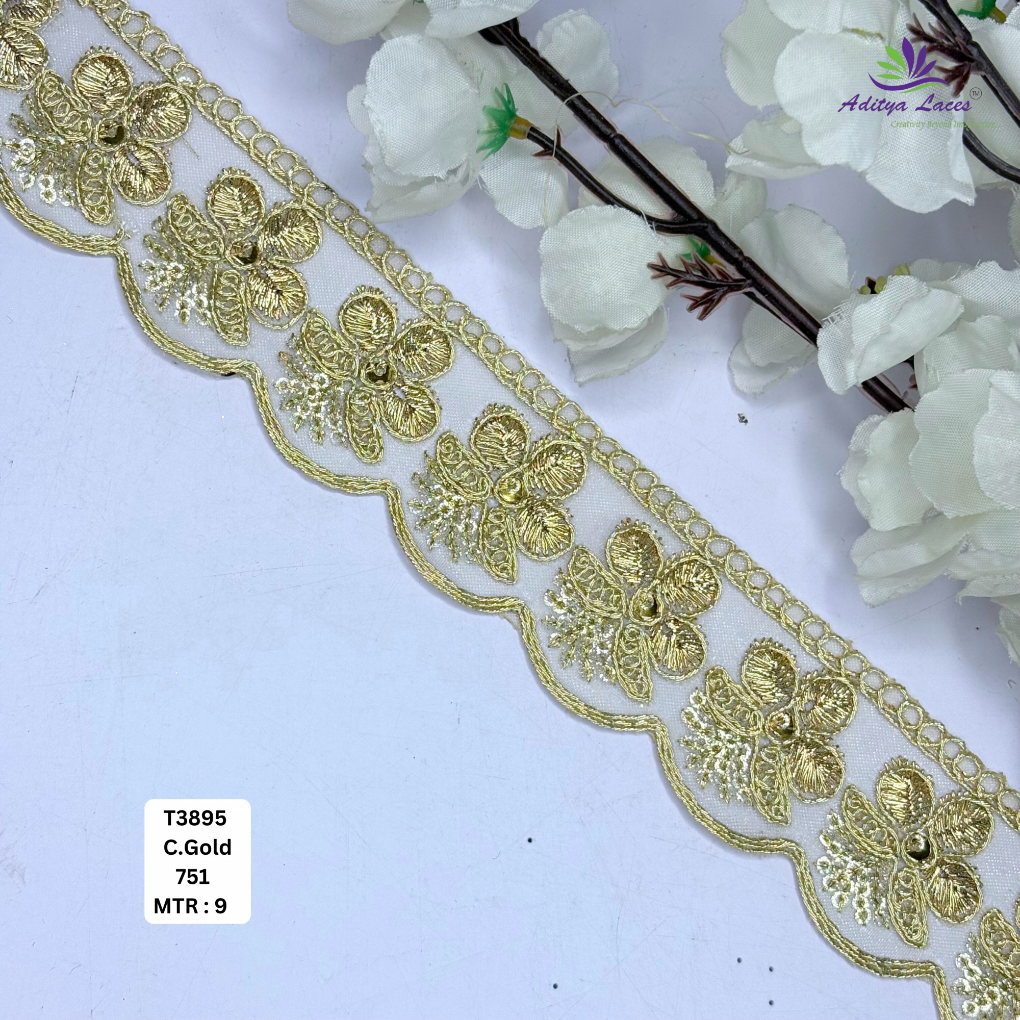 Elegant Tissue Lace Border with Sequins Work for Saree Bridal Wear