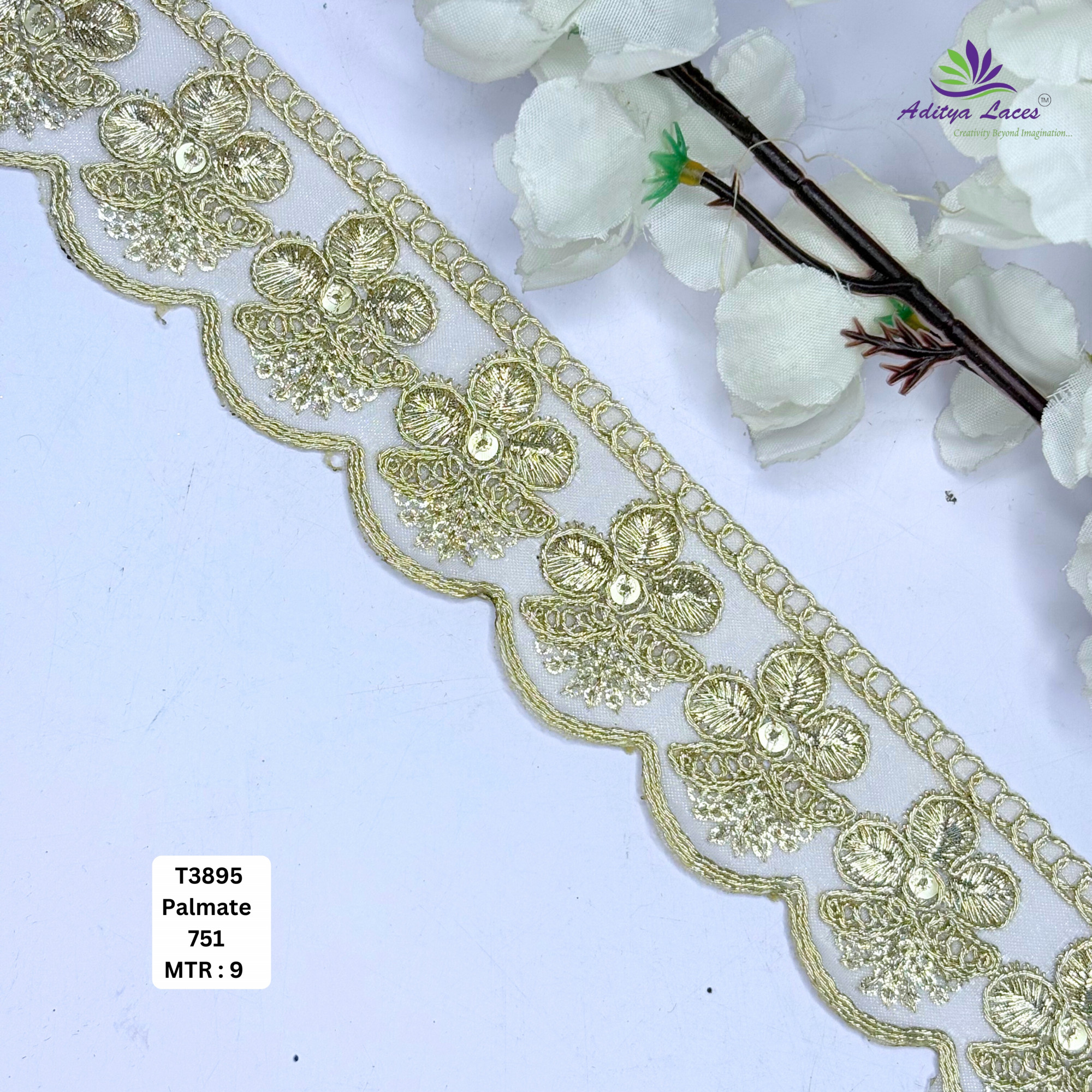 Elegant Tissue Lace Border with Sequins Work for Saree Bridal Wear