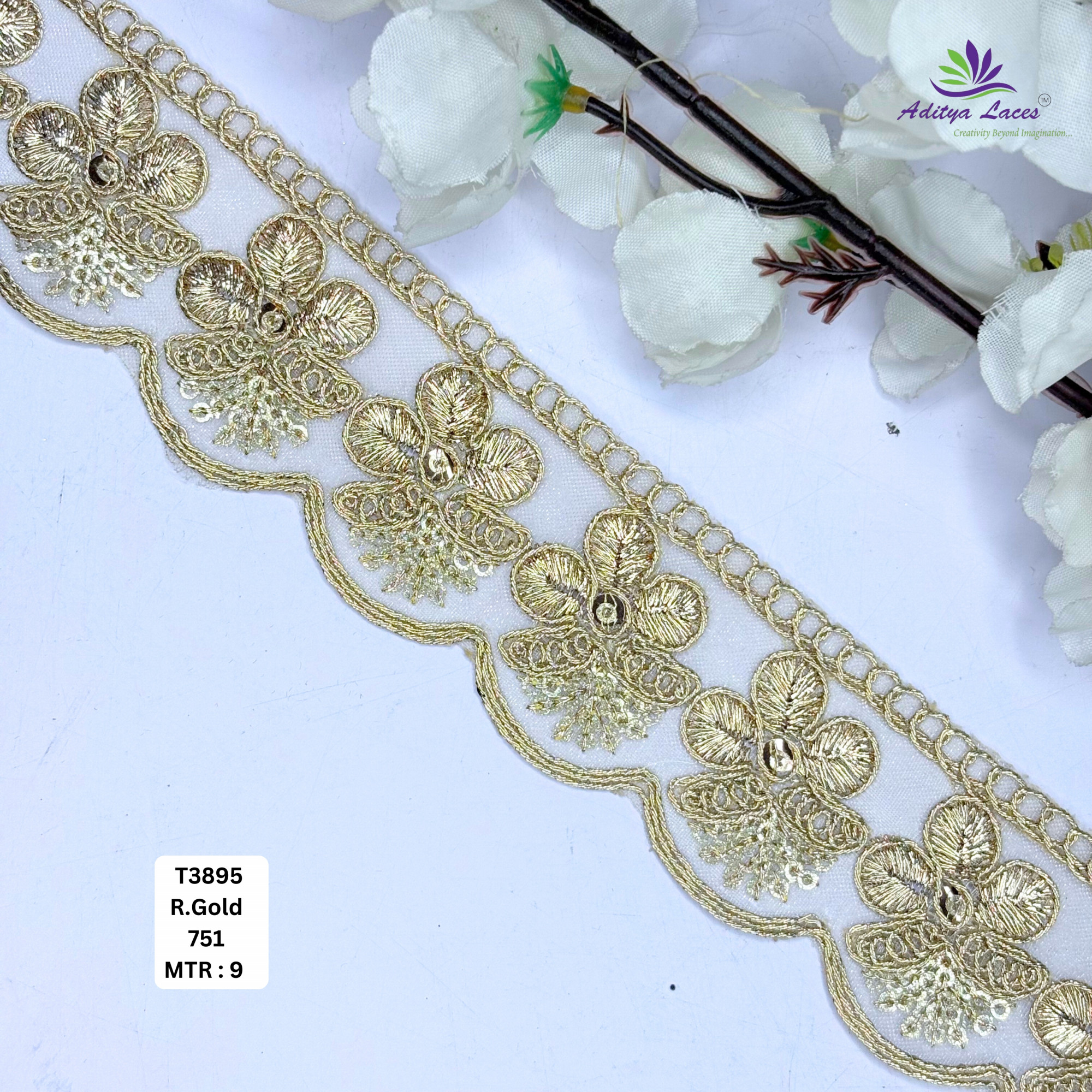 Elegant Tissue Lace Border with Sequins Work for Saree Bridal Wear