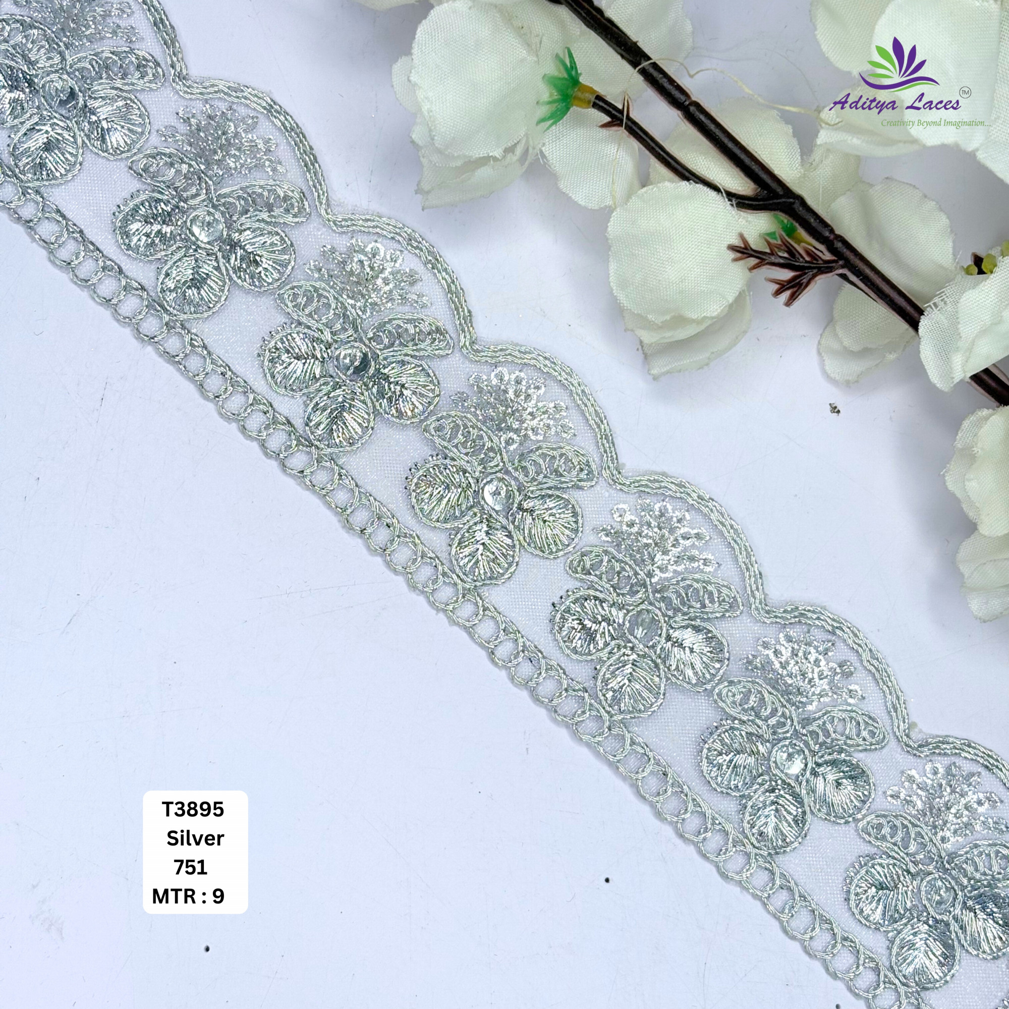 Elegant Tissue Lace Border with Sequins Work for Saree Bridal Wear