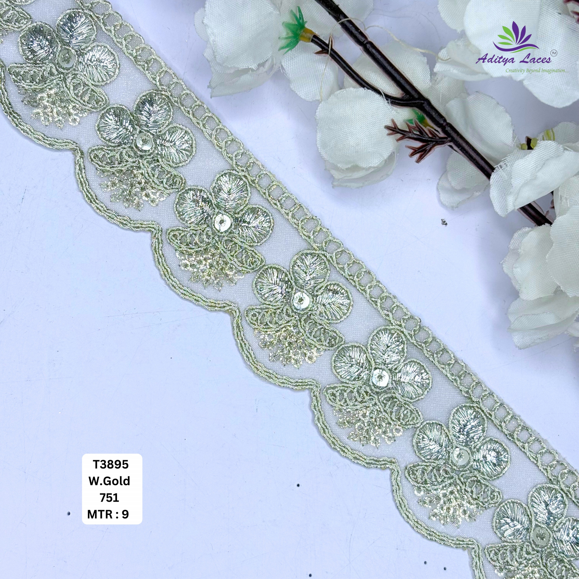 Elegant Tissue Lace Border with Sequins Work for Saree Bridal Wear