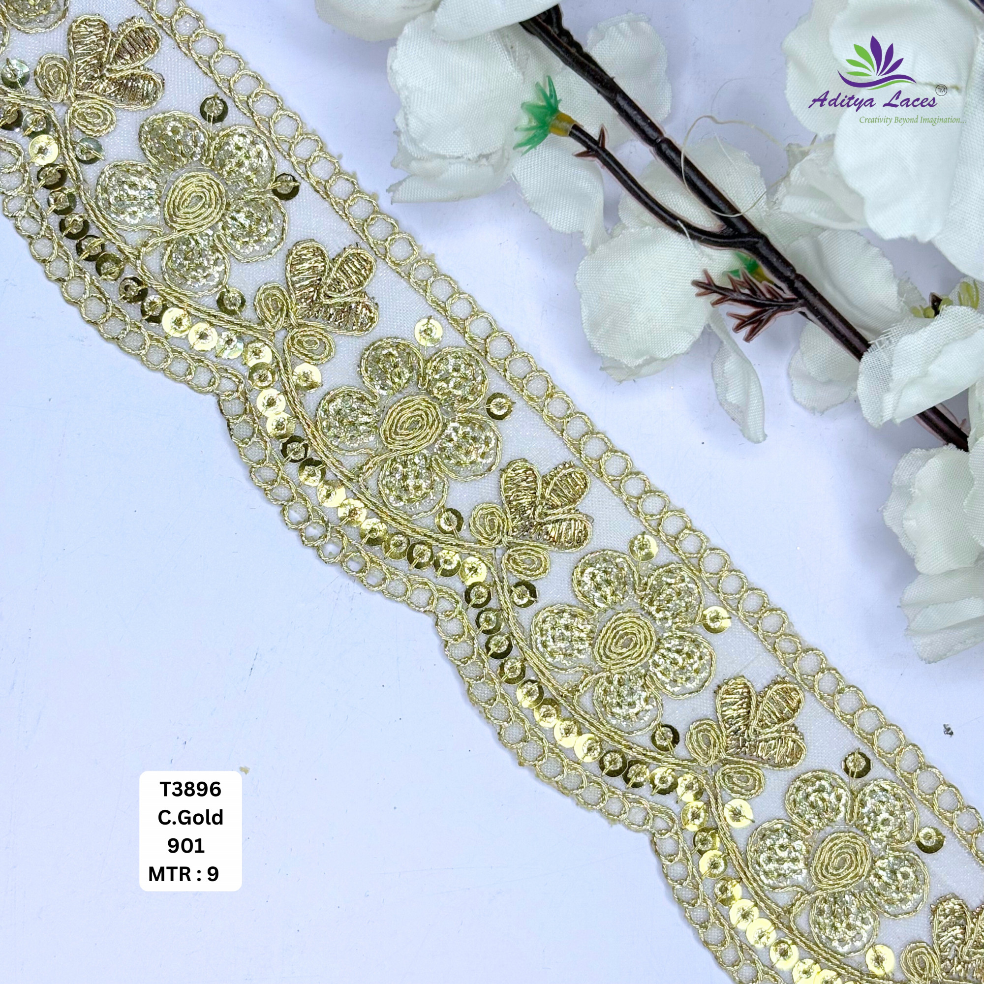 Bridal Tissue Lace Border with Sequins Work for Saree Bridal Wear