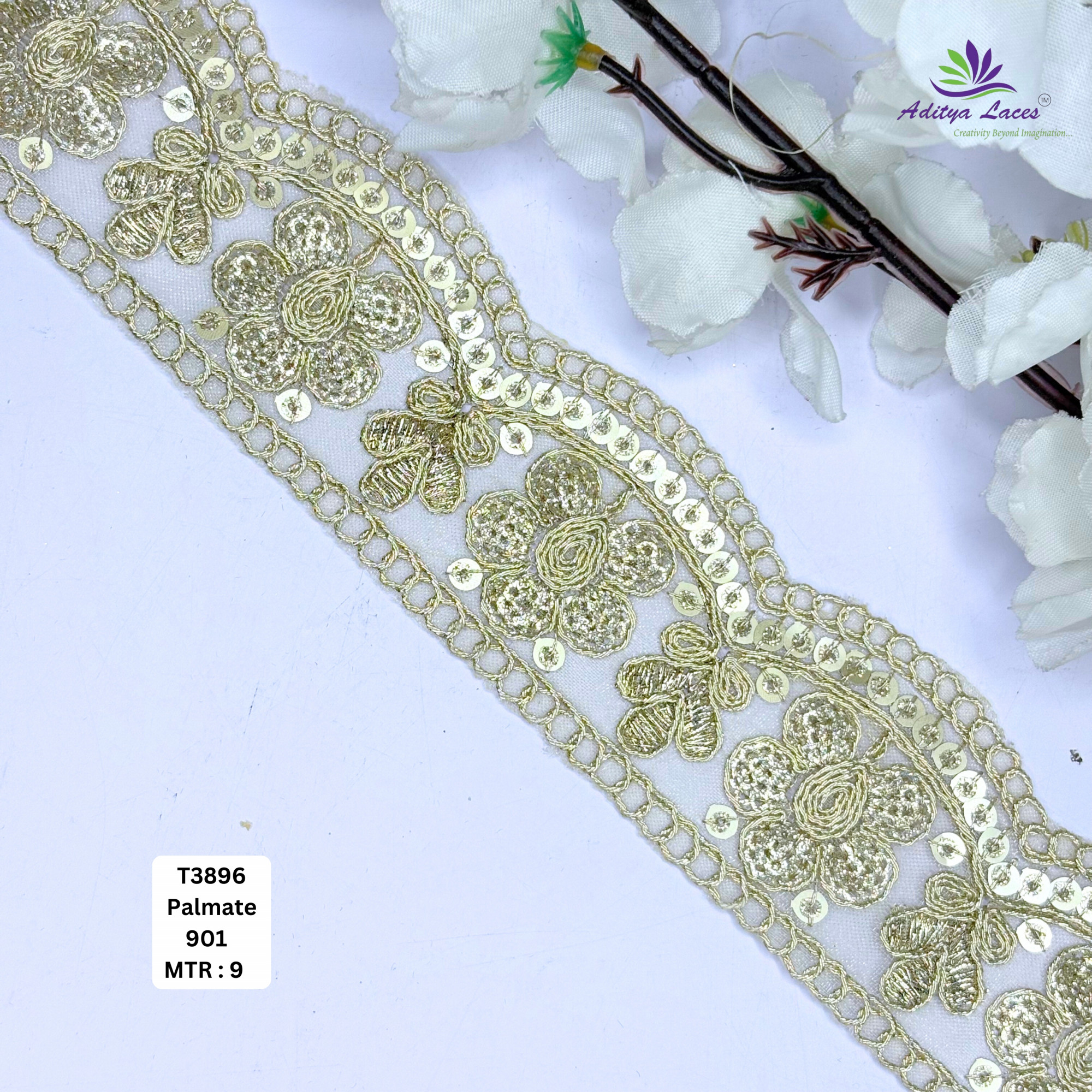Bridal Tissue Lace Border with Sequins Work for Saree Bridal Wear