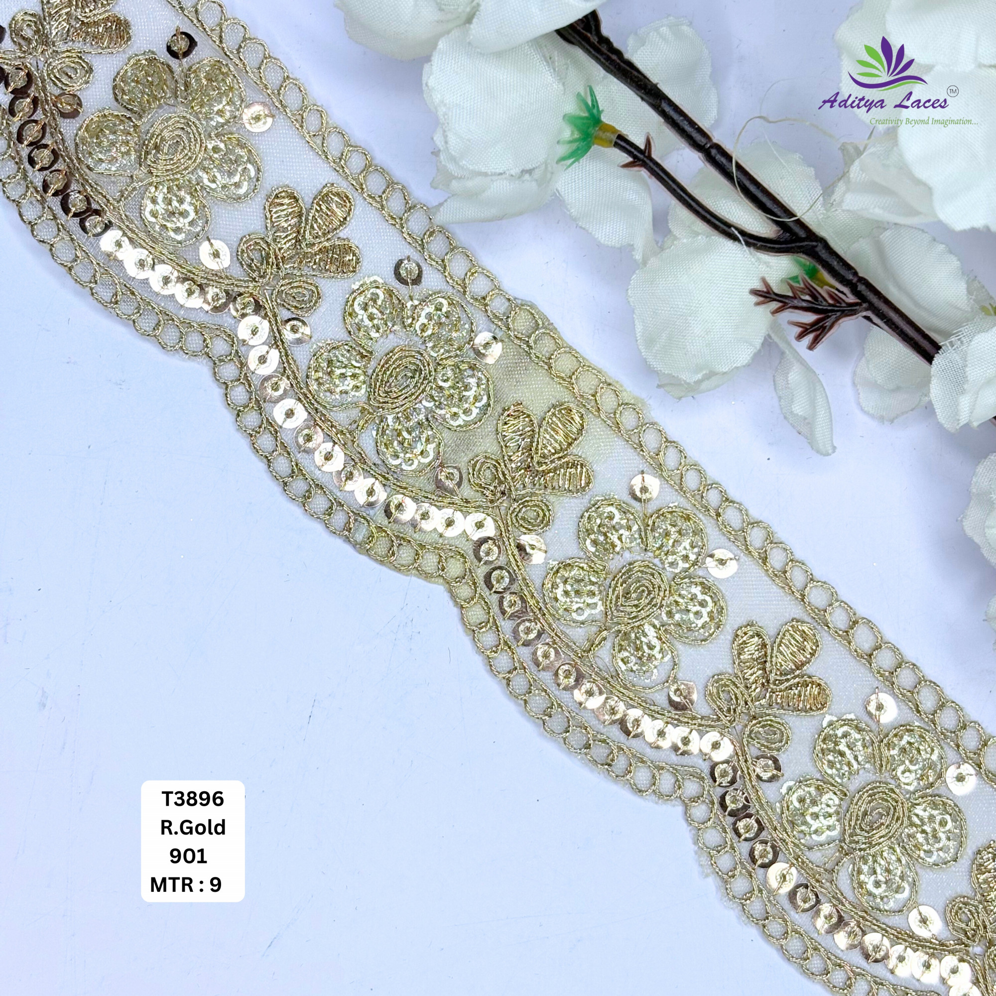 Bridal Tissue Lace Border with Sequins Work for Saree Bridal Wear