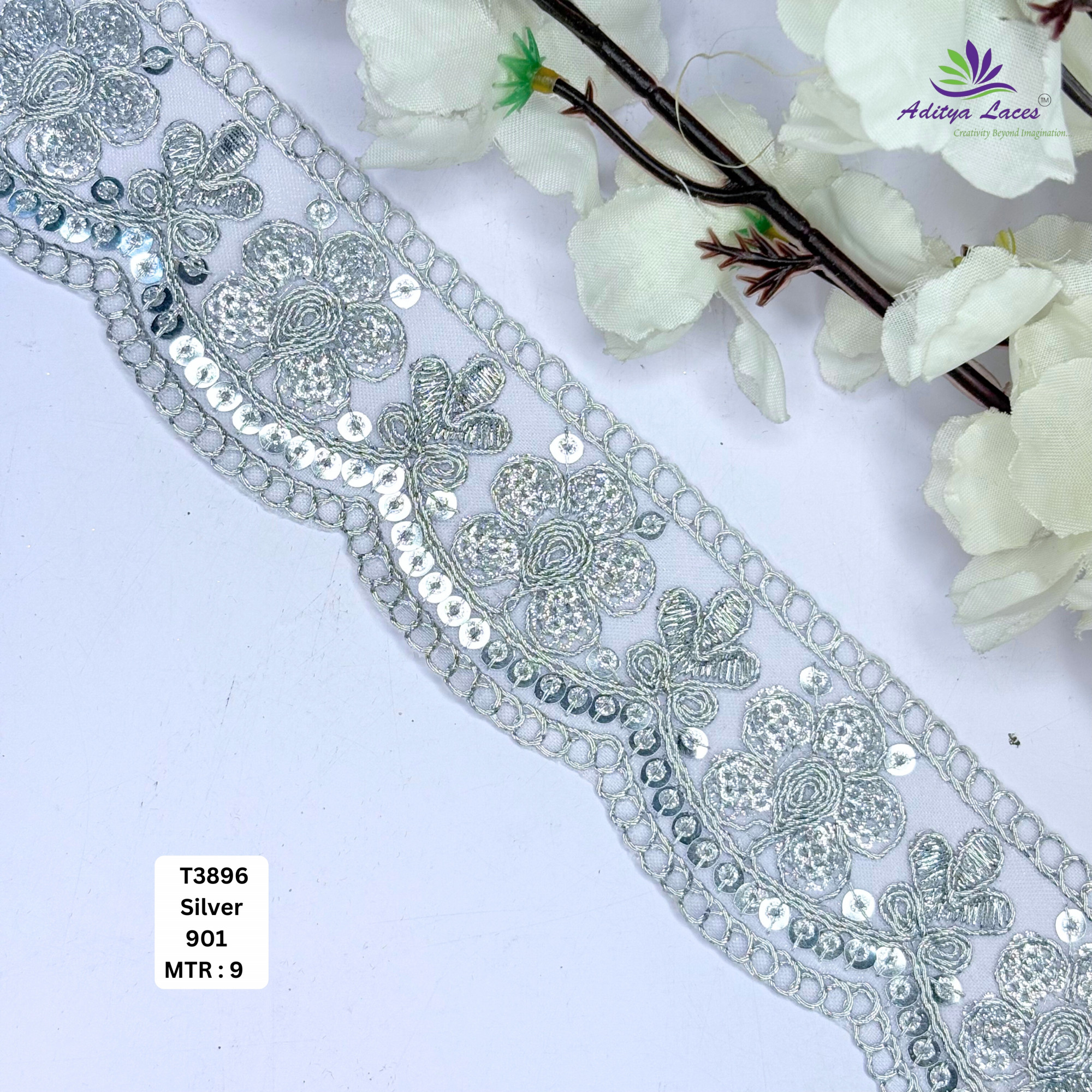 Bridal Tissue Lace Border with Sequins Work for Saree Bridal Wear