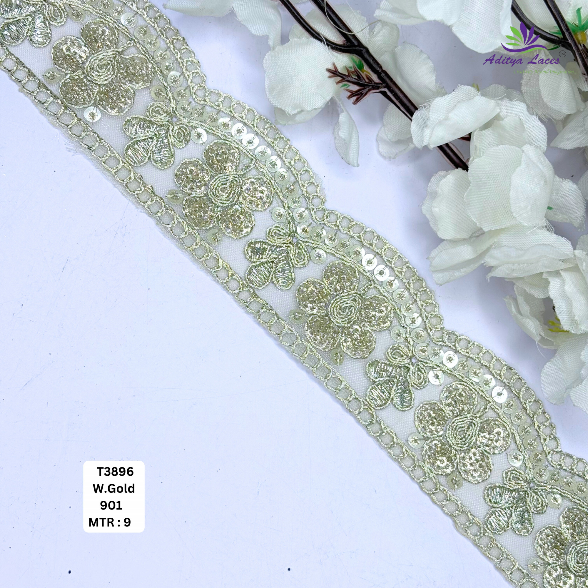 Bridal Tissue Lace Border with Sequins Work for Saree Bridal Wear