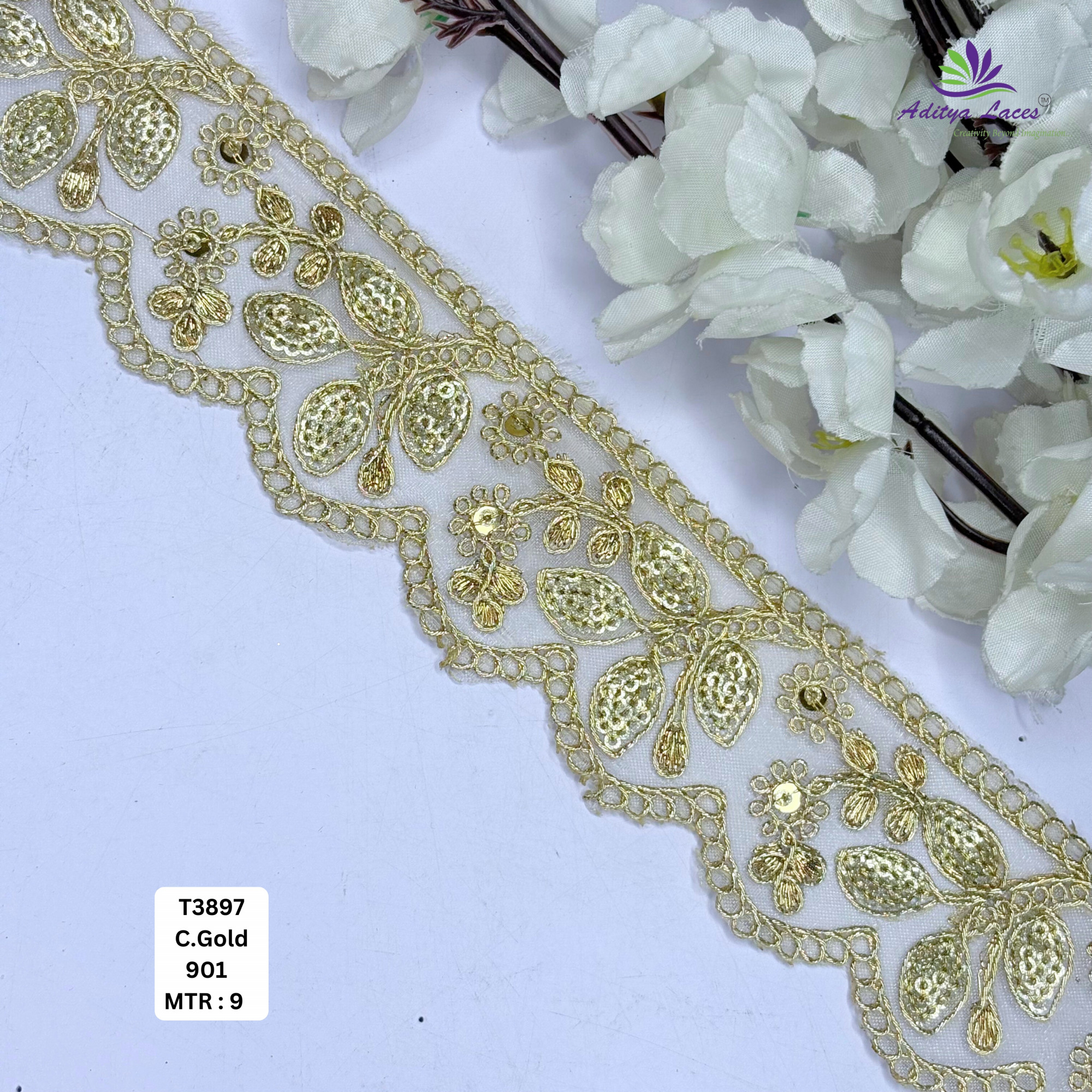 Fancy Tissue Lace Border with Sequins Work for Saree Bridal Wear