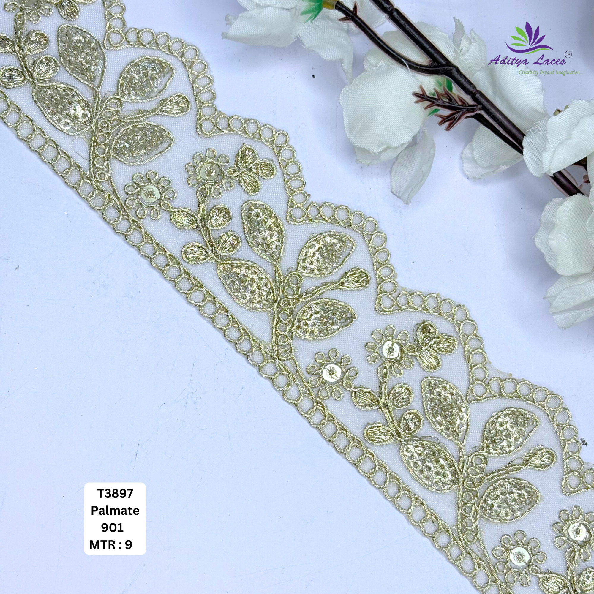 Fancy Tissue Lace Border with Sequins Work for Saree Bridal Wear