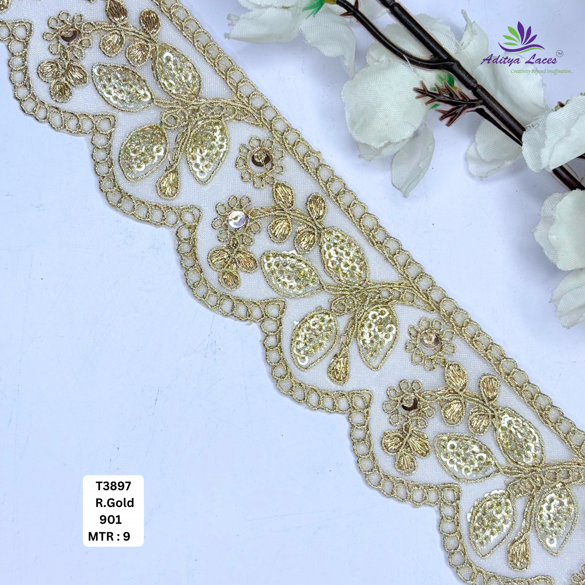 Fancy Tissue Lace Border with Sequins Work for Saree Bridal Wear