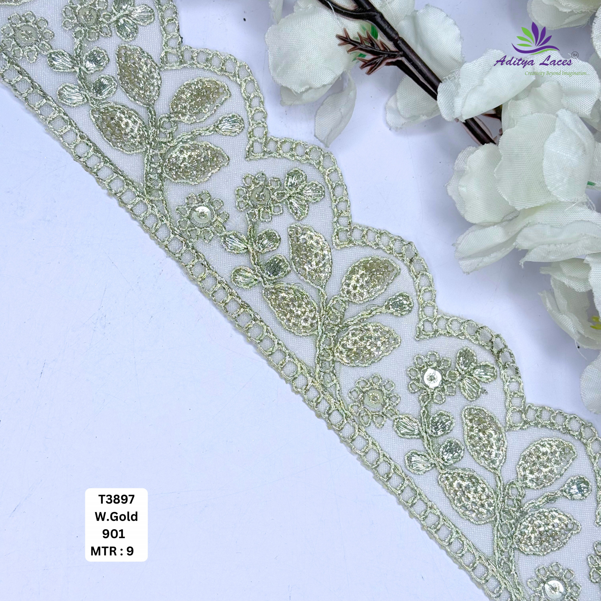 Fancy Tissue Lace Border with Sequins Work for Saree Bridal Wear